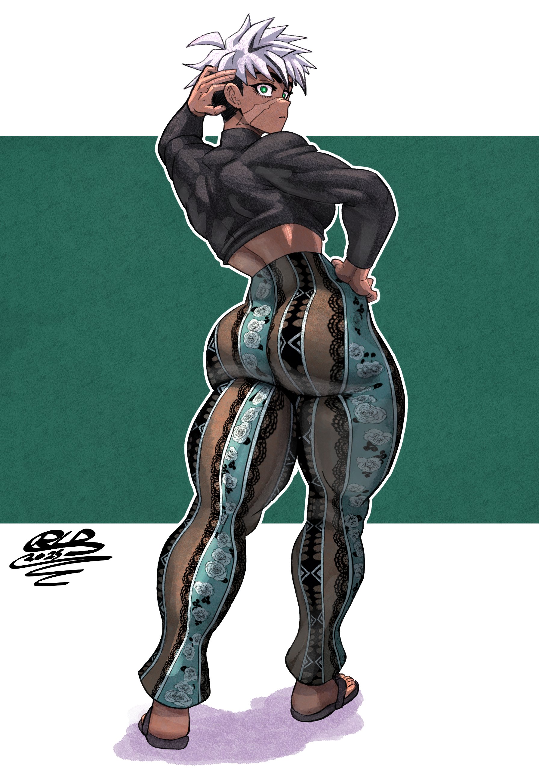 1girls, ass, big ass, breasts, bubble ass, bubble butt, dark skin, dark-skinned female, female, flare pants, forbidden pants, kalara (vertacularrld), muscular, muscular back, muscular female, perky breasts, tomboy, vertacularrld