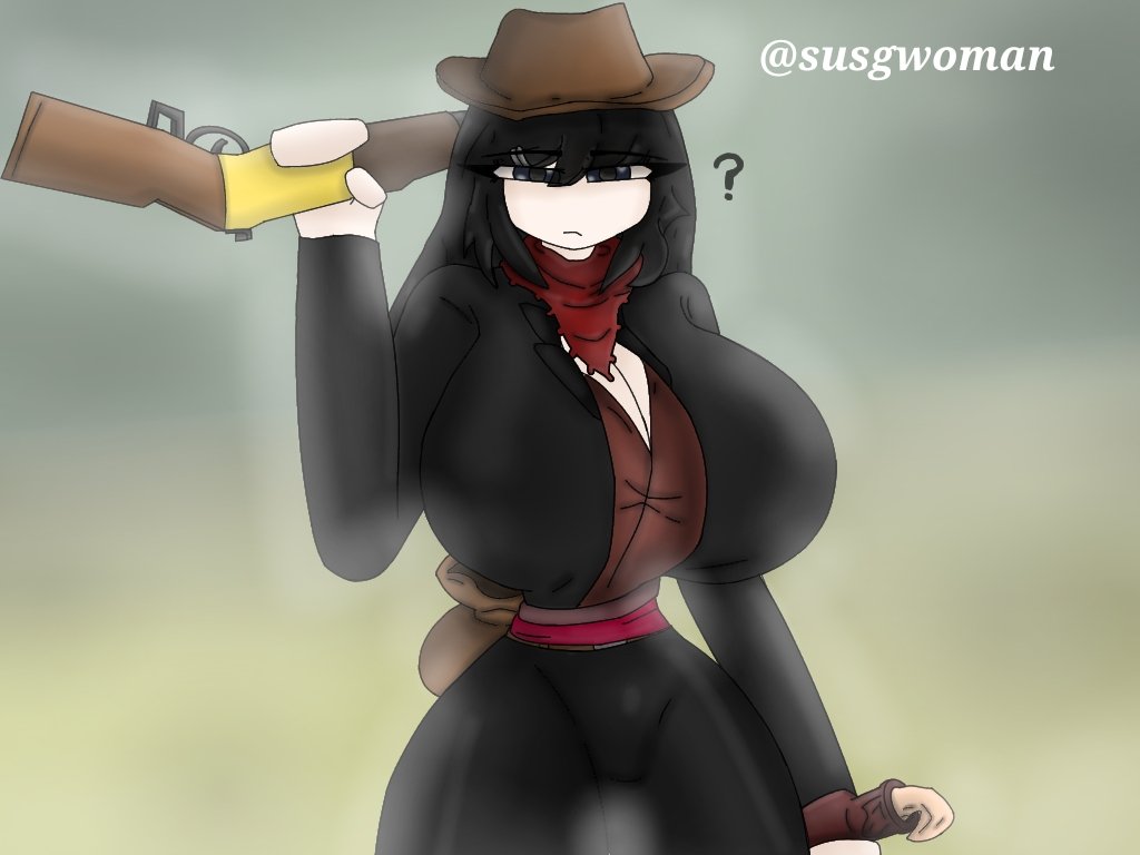 ?, 1girls, big breasts, breasts, cleavage, clothed, cowboy hat, dead rails, female, gun, outlaw (dead rails), rifle, roblox, roblox game, robloxian, rule 63, source request, susgwoman (artist), tagme, thick thighs, thighs