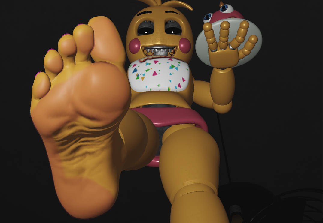1girls, 3d, 3d (artwork), animatronic, cupcake (fnaf), feet, female, five nights at freddy's, five nights at freddy's 2, fnaf, foot fetish, looking at viewer, looking down, presenting feet, soles, solo, solo female, stomping, toy chica (fnaf)
