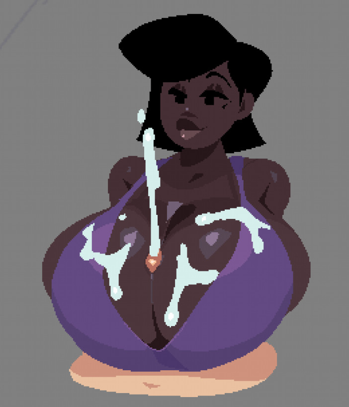 1boy, 1girls, 2d, between breasts, big breasts, black hair, breasts, breasts bigger than head, cleavage, cleavage overflow, closed smile, clothed paizuri, color, cum, cum on breasts, dark skin, dark-skinned female, dieselbrain, ejaculation, ejaculation between breasts, female, human, human only, interracial, large breasts, light skin, light-skinned male, lips, lipstick, looking at penis, male, nipples covered, paizuri, paizuri lead by female, paizuri on lap, paizuri under bikini, paizuri under clothes, partial male, peeking out, peeking penis, peeping, penis, penis between breasts, penis peek, pov, presenting breasts, regina (jamesab), shiny, shiny breasts, shiny skin, shoulder length hair, sketch, smile, thick lips, titjob