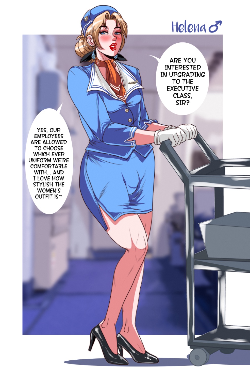 1boy 2d blonde_hair blonde_male crossdressing dead_or_alive femboy feminine_male flight_attendant genderswap_(ftm) helena_douglas human human_only light-skinned_male light_skin rule_63 tagme tied_hair video_game_character video_game_franchise vogol