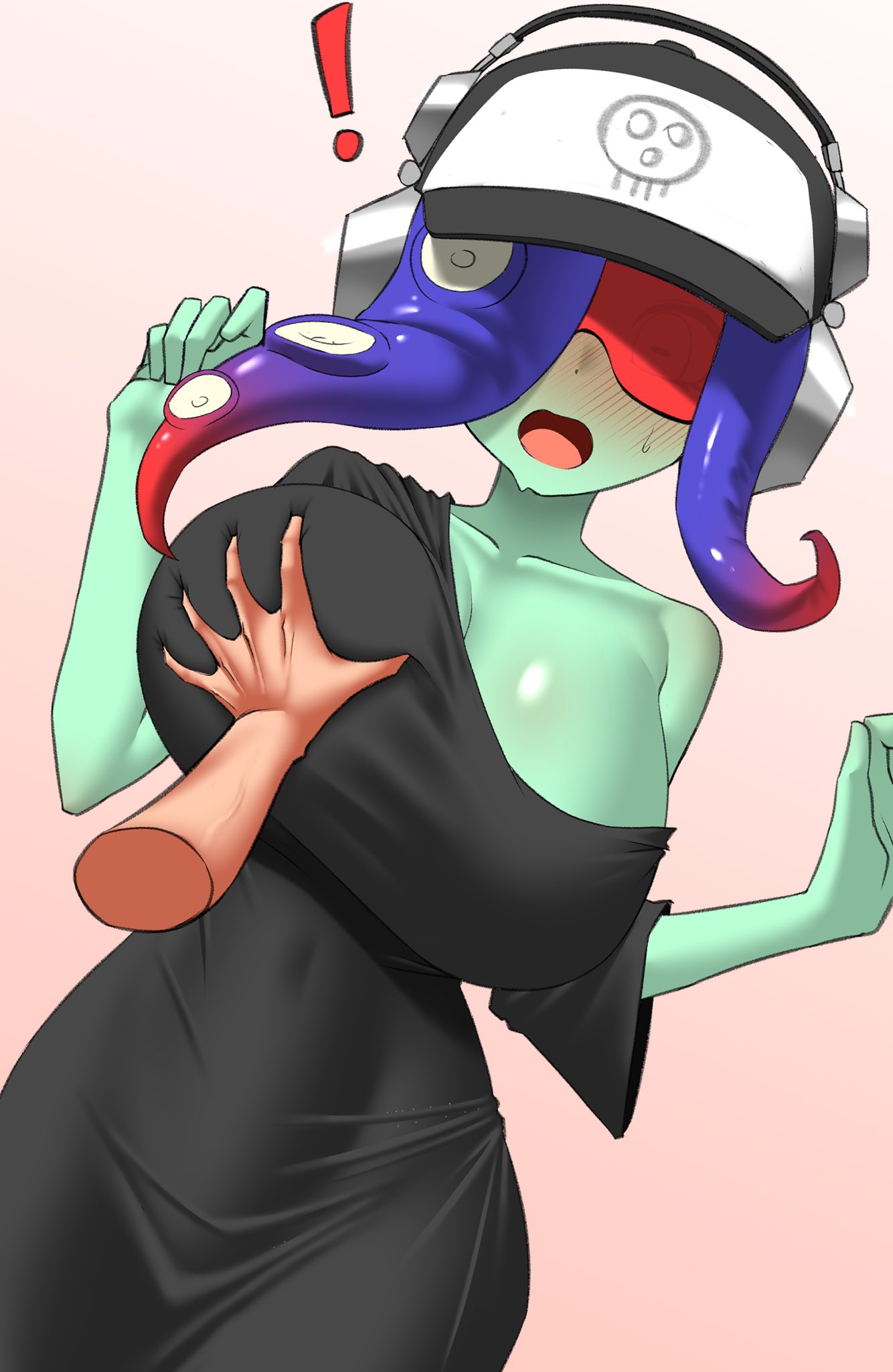 acht_(splatoon) big_breasts blush grabbing_own_breast nintendo nobunagapero peronattu shocked splatoon splatoon_3:_side_order tentacle_hair