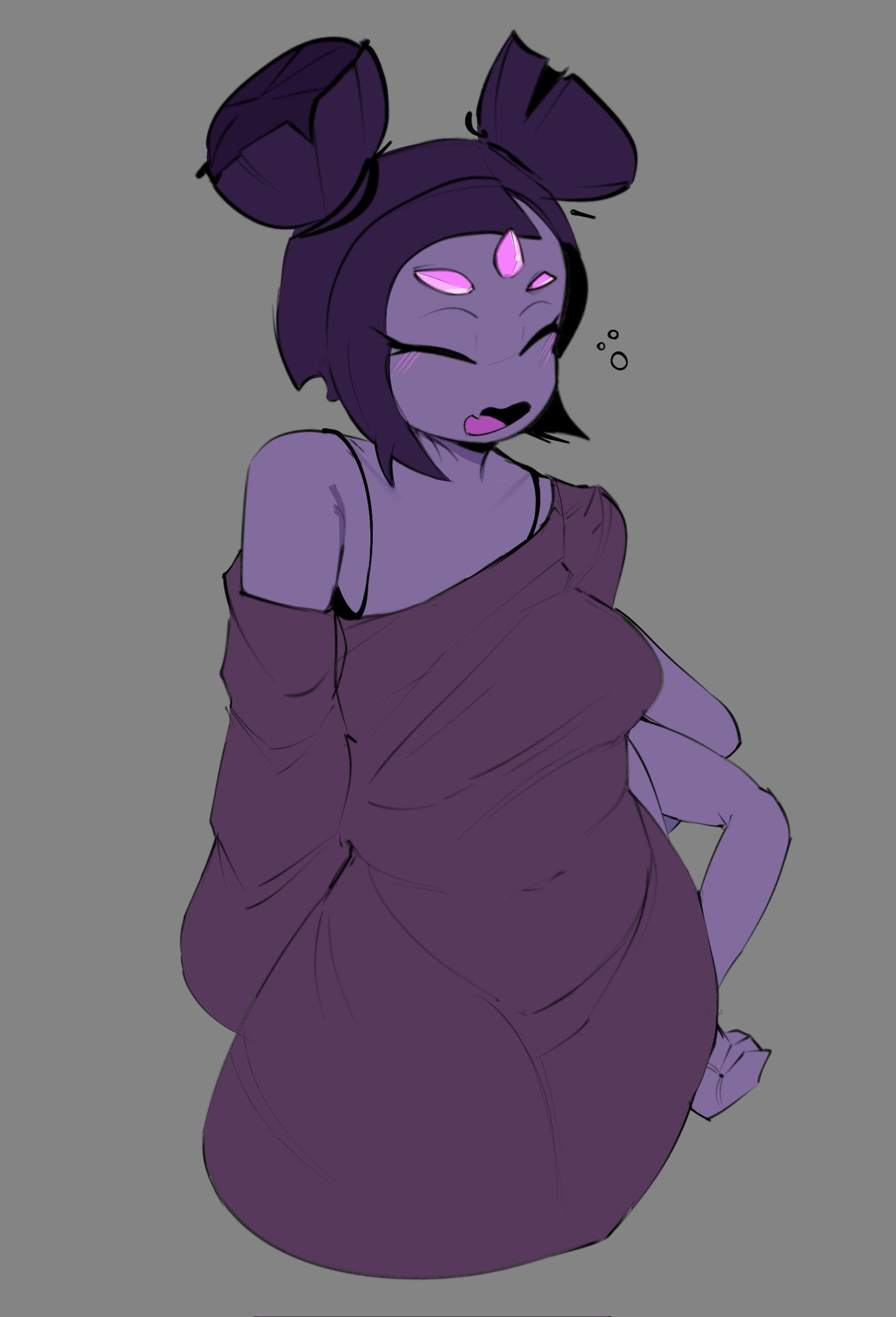5 eyes, alternate version available, big breasts, breasts, casual clothes, color, colored, female, loose clothes, monster girl, muffet, multi eye, neckola, neckola png, purple skin, sleepy, slightly chubby, spider girl, tagme, thick thighs, undertale, undertale (series), yawn, yawning