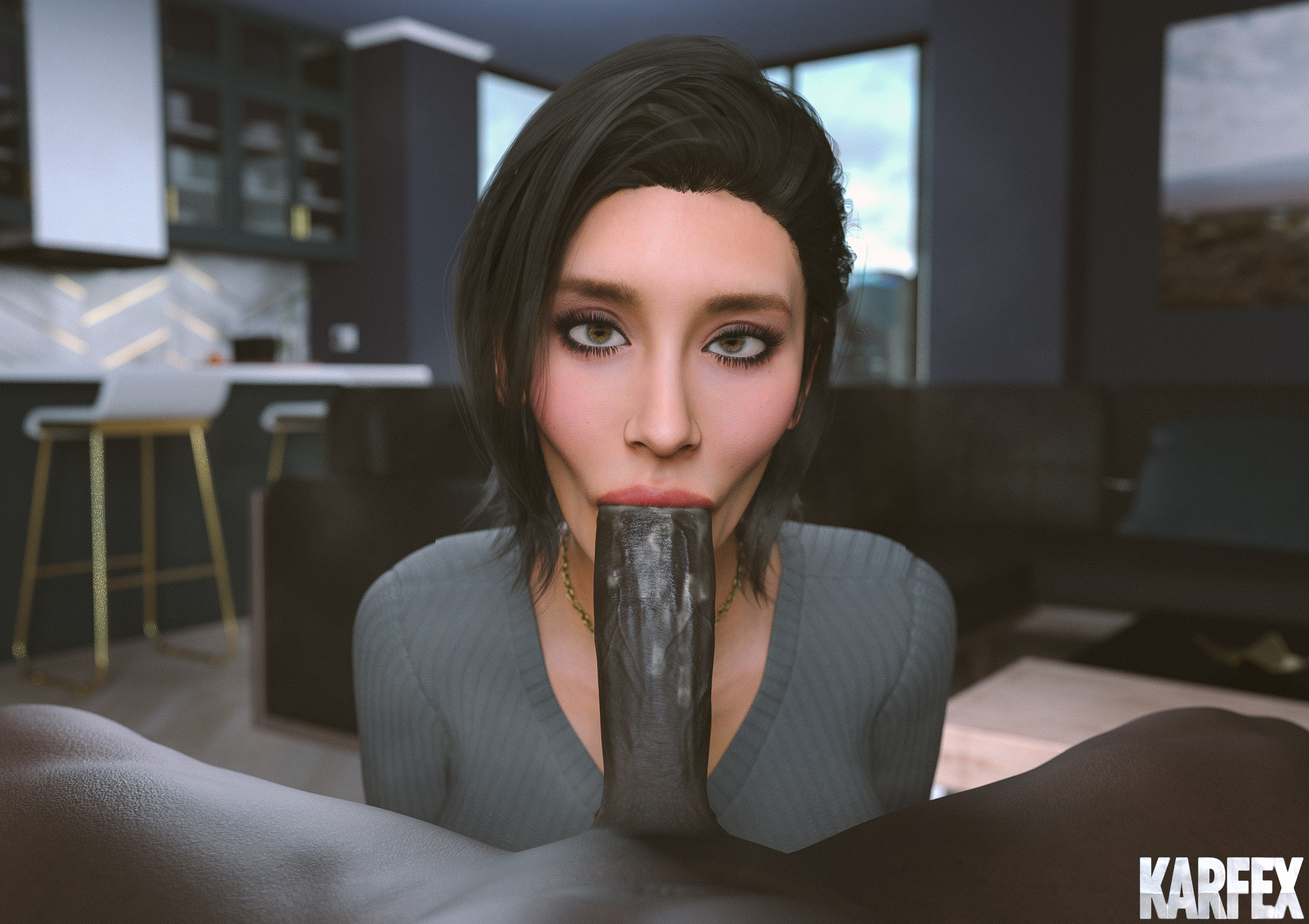 1boy, 1girls, 3d, ashley (karfex), blowjob, blowjob face, bull pov, cheating, cheating girlfriend, cheating wife, clothed female nude male, dark skin, dark-skinned male, female, interracial, karfex, light skin, light-skinned female, male, ntr, oral, pov