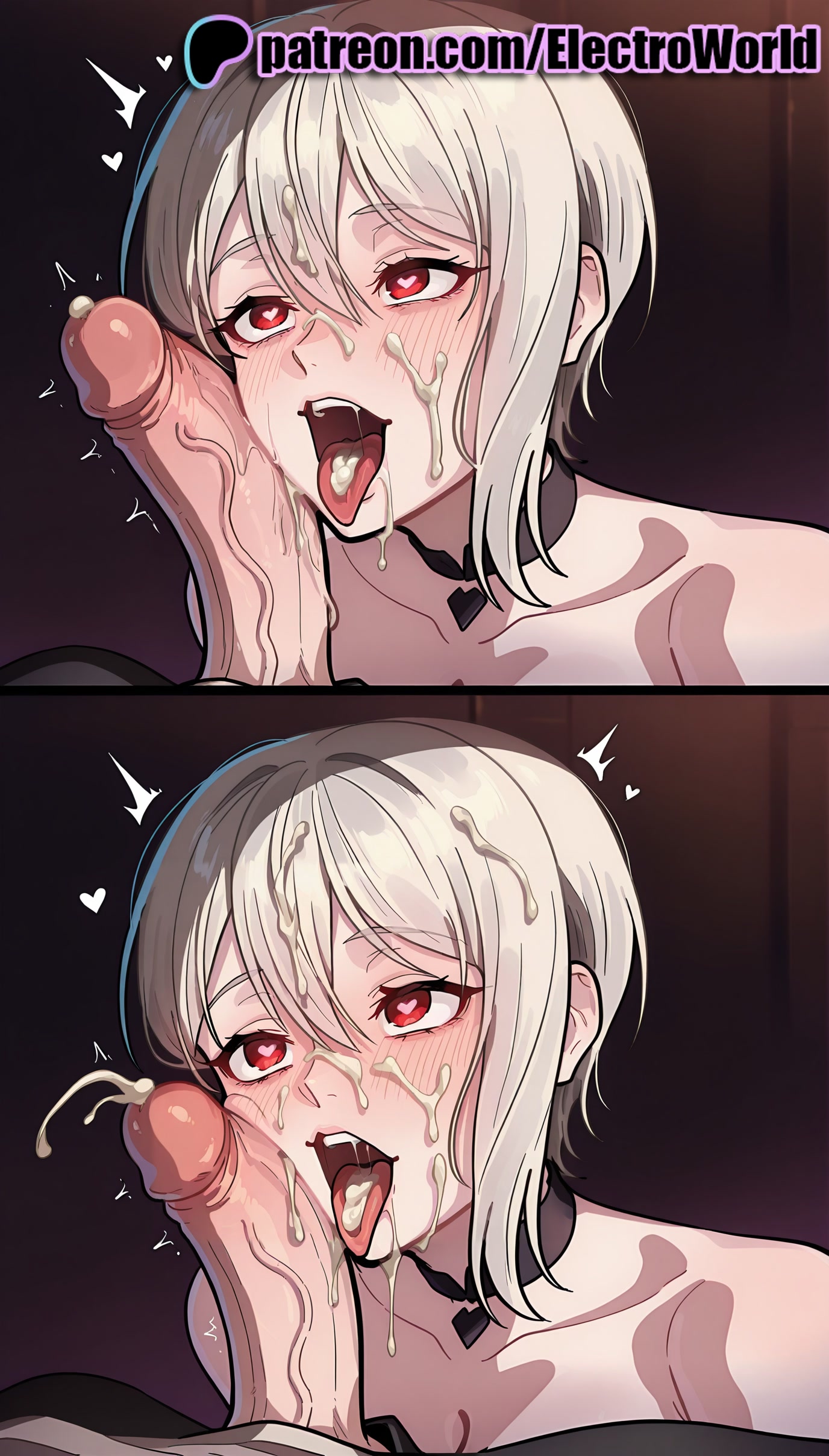 1boy, 1girls, 2025, 2girls, after fellatio, ai generated, artist name, balls, blush, breasts, bukkake, cock, cum, cum on body, cum on breasts, cum on clothes, cum on hair, cum on tongue, dick, ejaculation, electroworld, english text, erection, eyebrows visible through hair, facial, female, foreskin, heart-shaped pupils, hi res, high quality, high resolution, highres, huge cock, large penis, licking penis, looking at penis, male, multiple females, multiple girls, nakiri alice, open mouth, oral, patreon, patreon username, penis, penis awe, penis on face, projectile cum, red eyes, shokugeki no souma, short hair, stable diffusion, straight, testicles, tongue, tongue out, trembling, twitching penis, uncensored, uncircumcised, veins, veiny penis, watermark