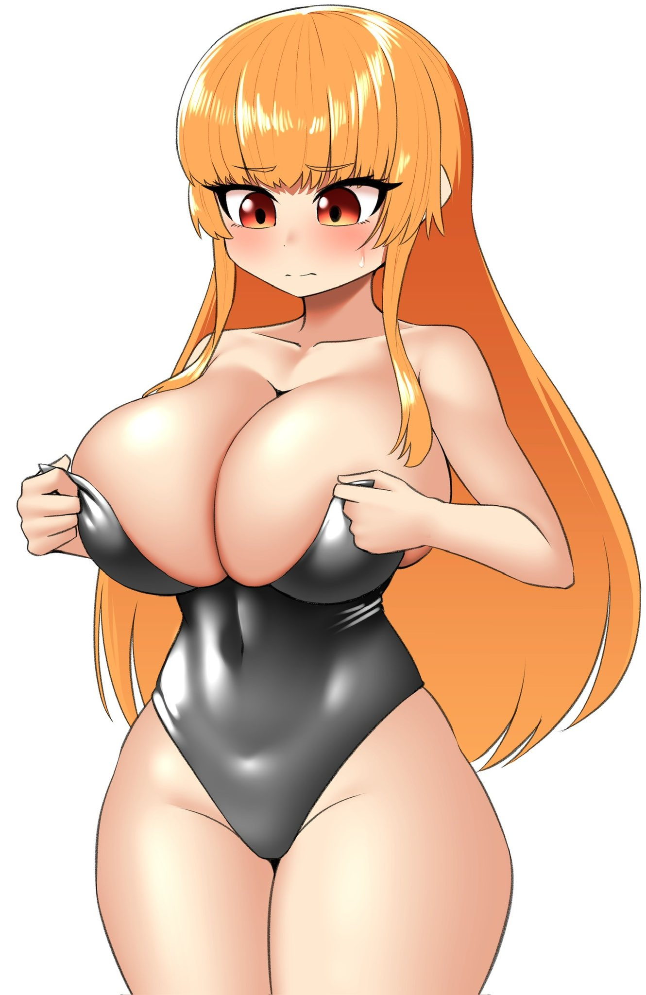 big breasts, bra, breasts, bunnysuit, embarrassed, female, humanoid, inkling, inkling girl, kaori (splatoon), nobunagapero, orange eyes, orange hair, peronattu, plump breasts, plump thighs, splatoon