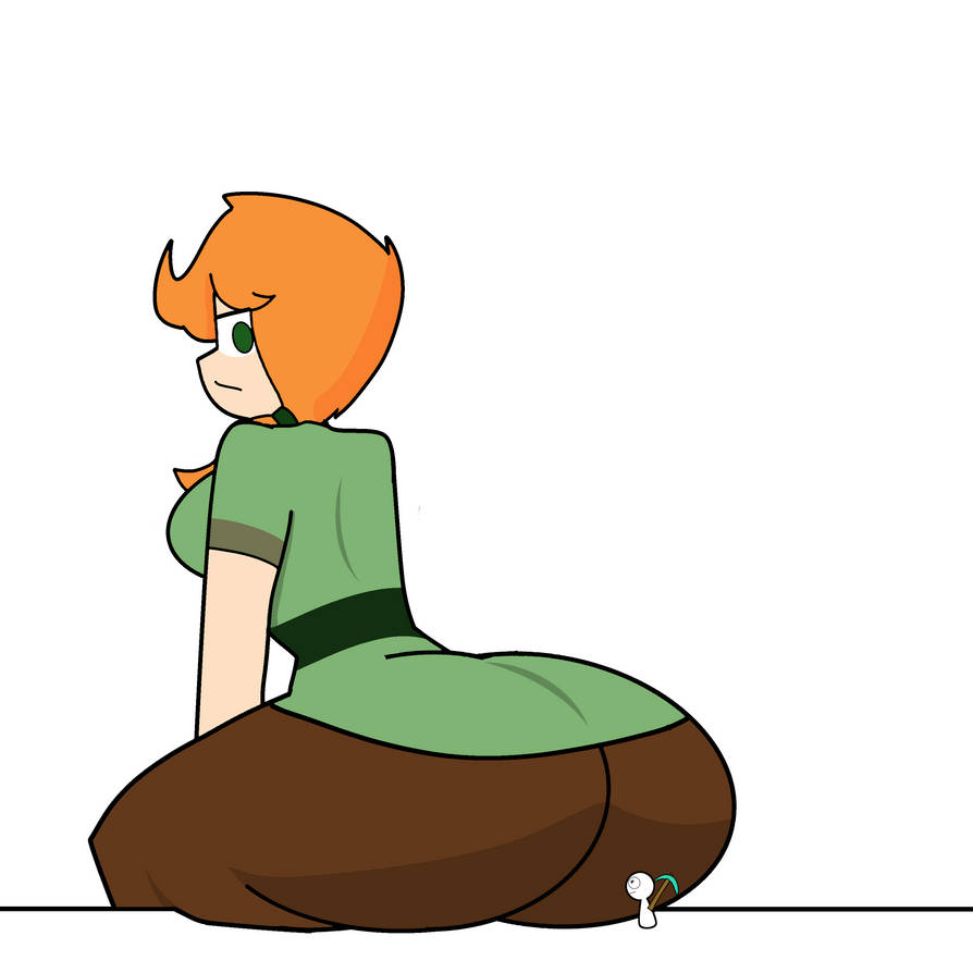 1girls, 2d, about to fart, alex (minecraft), breasts, female, giantess, larger female, male, microsoft, minecraft, nelsomk, red hair, smaller male