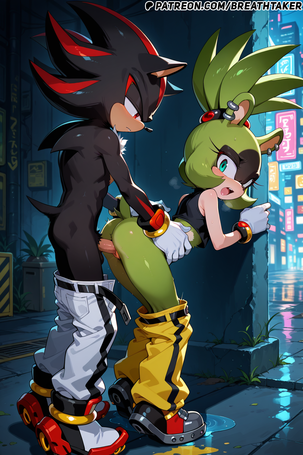 ai_generated aqua_eyes black_body black_fur blue_eyes breathtaker couple couple_sex doggy_style female furry furry_female furry_male furry_only grabbing_ass grabbing_from_behind green_body green_fur hi_res male outdoor_sex outdoors outside outside_sex pants pants_down penetration penis penis_in_pussy red_eyes sex_from_behind shadow_the_hedgehog sonic_(series) sonic_the_hedgehog_(series) standing_sex surge_the_tenrec vaginal_penetration vaginal_sex