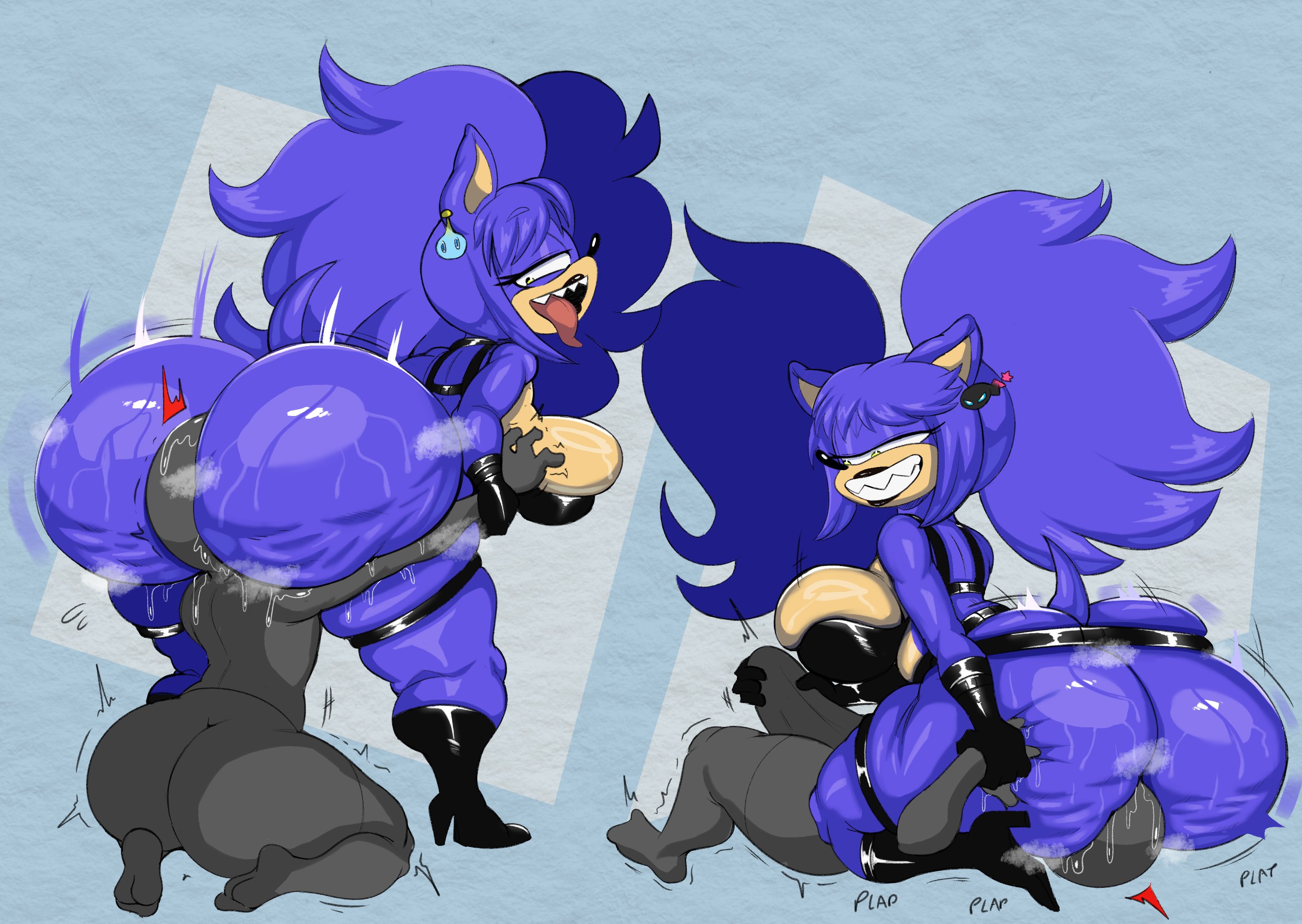 1boy, 1girls, anon, anthro, ass, ass smothering, big ass, big breasts, bottom heavy, breasts, bubble ass, bubble butt, cellulite, erection, erection under clothes, facesitting, fat ass, female, femdom, fusion character, hedgehog, huge ass, huge thighs, human, large ass, male, massive ass, musk, musk clouds, original, purple yoshi draws, sitting, sitting on face, sitting on person, smile, smothering, smothering ass, smug, sonic (series), sonic the hedgehog (series), sonko enoshima (corbyschmorby), sweat, sweatdrop, sweaty ass, sweaty body, textless, thick ass, thick thighs, wide hips
