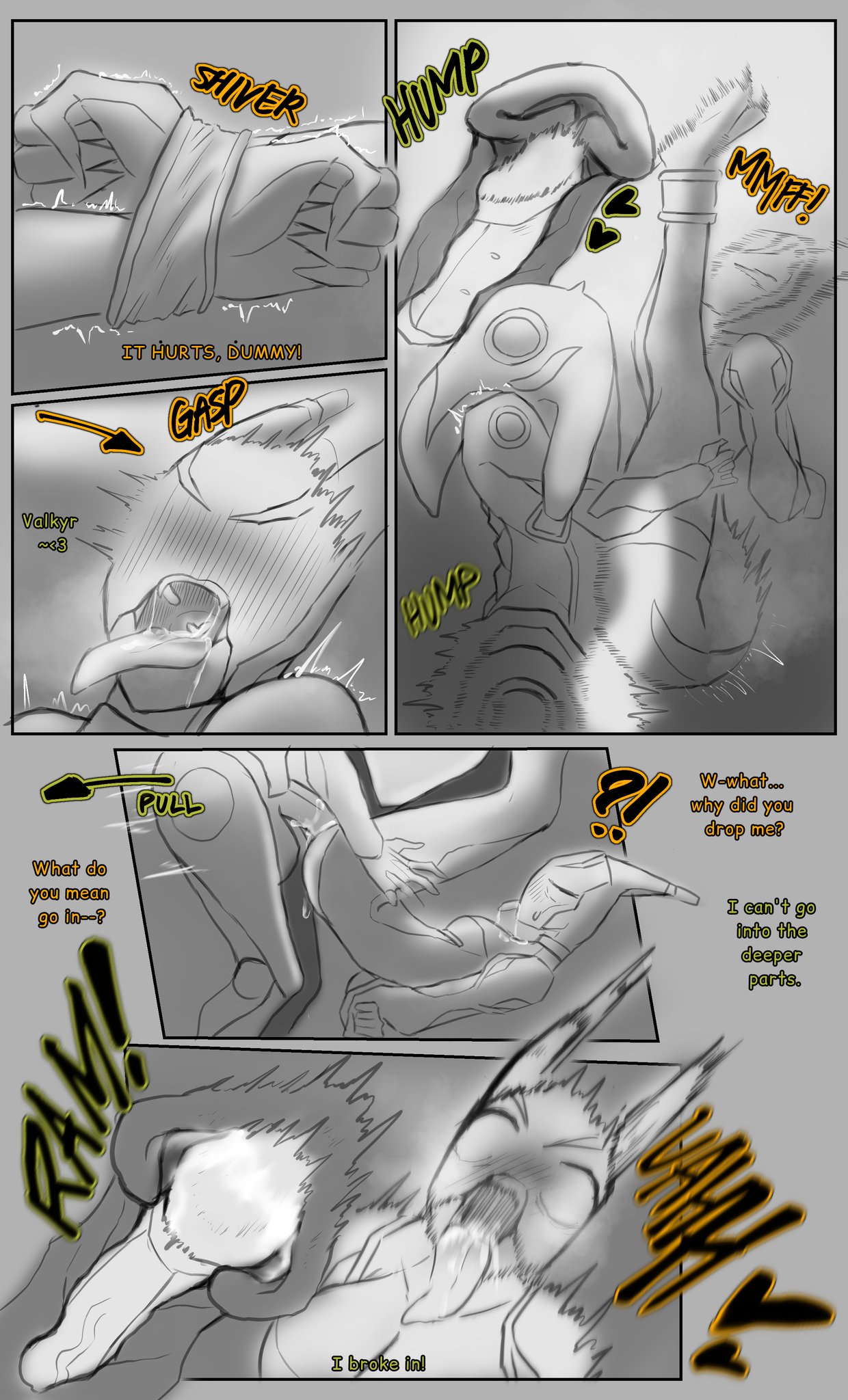 1futa, 1girls, balls, deep penetration, dialogue, female, futa on female, futanari, hyper balls, hyper penis, intersex, ivara (warframe), male, penis, pussy, regreto2, vaginal penetration, valkyr (warframe), warframe