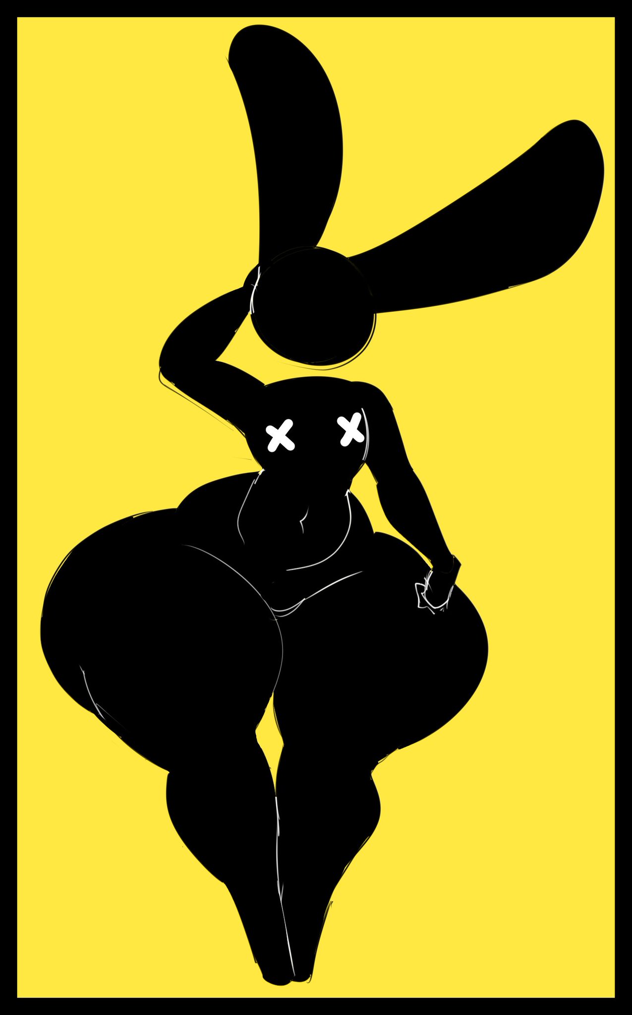 ambiguous_gender anthro bunny bunny_ears huge_thighs nipple_pasties probablyzan sitting thick_thighs warning_sign warning_sign_person wide_hips x_pasties zantanerz_(artist)