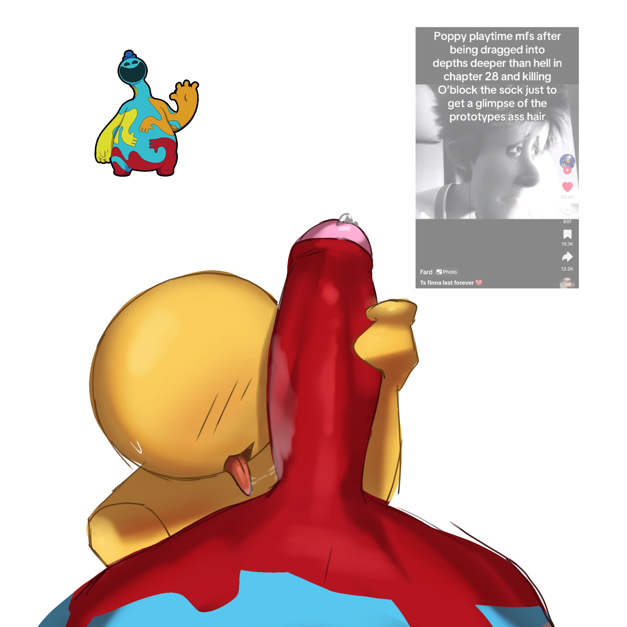 1boy, 1femboy, 2boys, diantha tha dog, doey the doughman, femboy, licking penis, male, male/male, oral, oral sex, penis, poppy playtime, poppy playtime (chapter 4), protagonist (poppy playtime), valkov (artist)