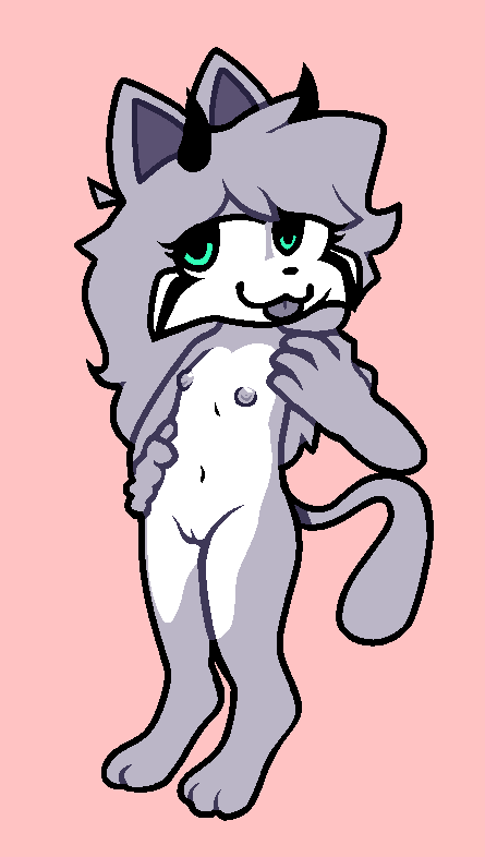 anchovyrodent anthro countershading felid feline female flat_chested fur genitals grey_body grey_fur grey_nipples mammal nipples solo tongue tongue_out toshi_(forrest18)