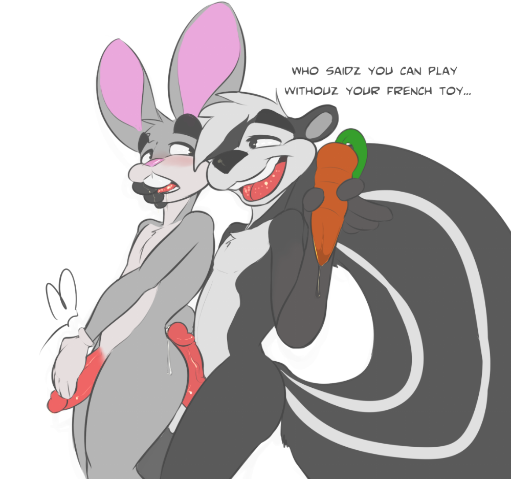 anthro blush bugs_bunny buttjob carrot carrot_dildo cum_on_ass dildo drool drooling fingers_in_mouth gay grinding improvised_dildo improvised_sex_toy inoby lagomorph penis pepe_le_pew precum rabbit skunk smooth_fur vegetable_dildo