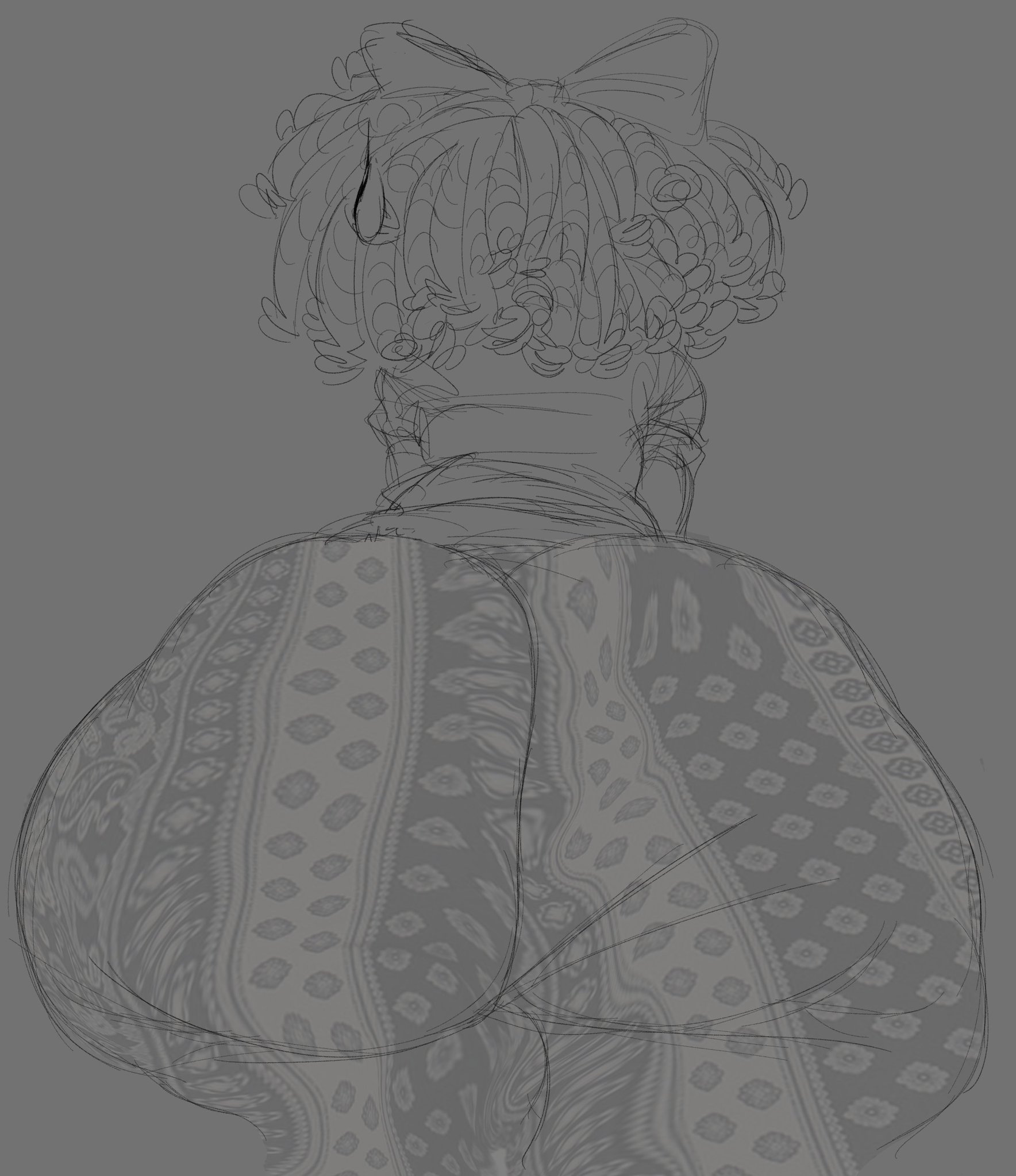 ass, ass focus, back view, black and white, female, flare pants, forbidden pants, gigantic ass, huge ass, phatbuttseal, ragatha (the amazing digital circus), sweatdrop, the amazing digital circus