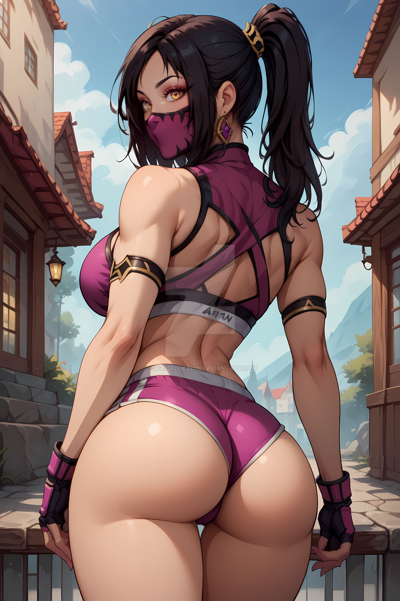 ai generated, ass, big ass, big breasts, breasts, female, female only, huge breasts, large ass, large breasts, mileena, mortal kombat, solo female, sugoiseduction, thick thighs, wide hips