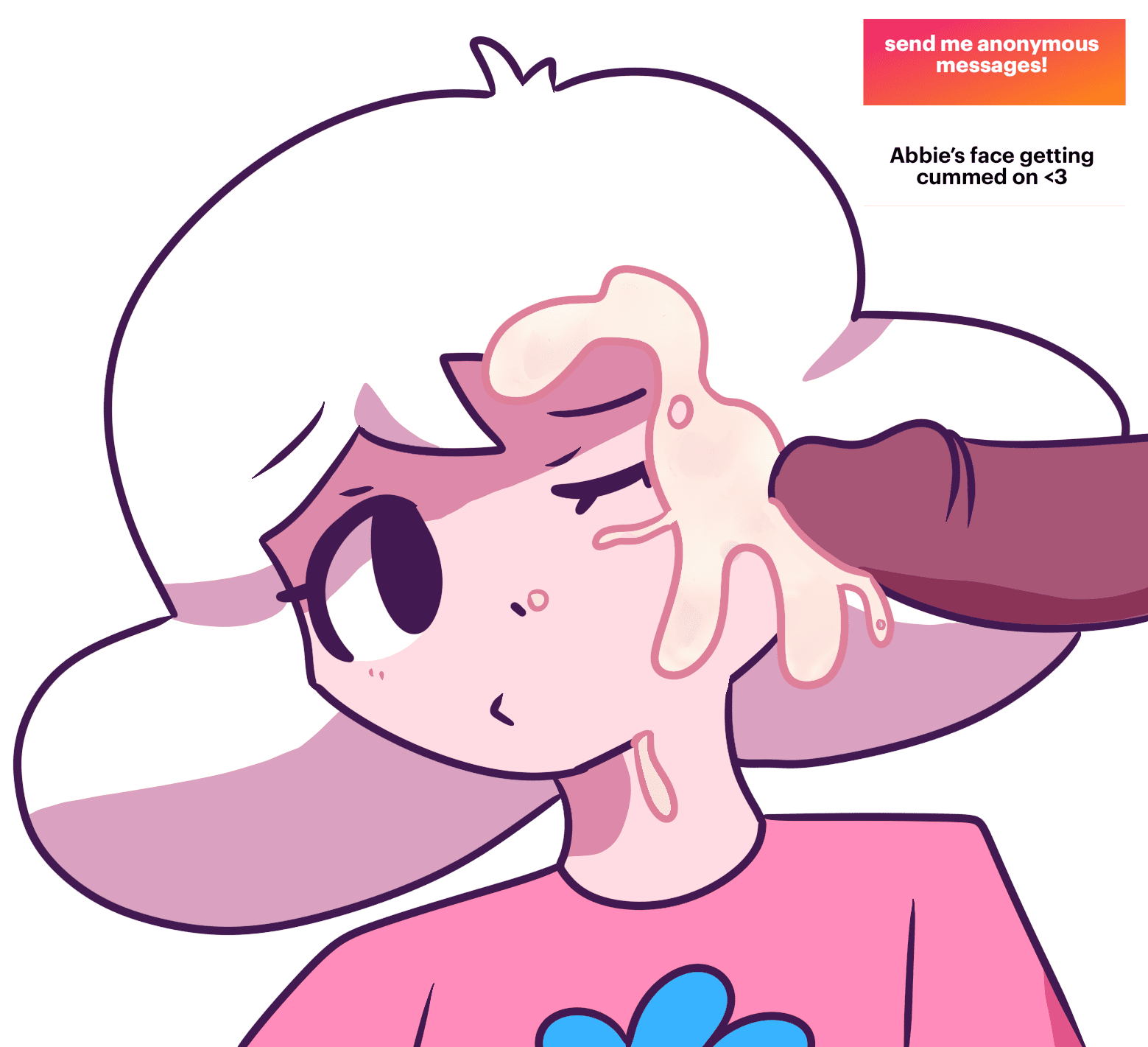 1boy, 1girls, abbie (mindwave), abbiemindwave, annoyed, annoyed expression, clothed female, cum, cum on face, cute, dark skin, dark-skinned male, female, light skin, light-skinned female, male, mindwave, penis, pink shirt, straight, tagme, transparent background, white hair