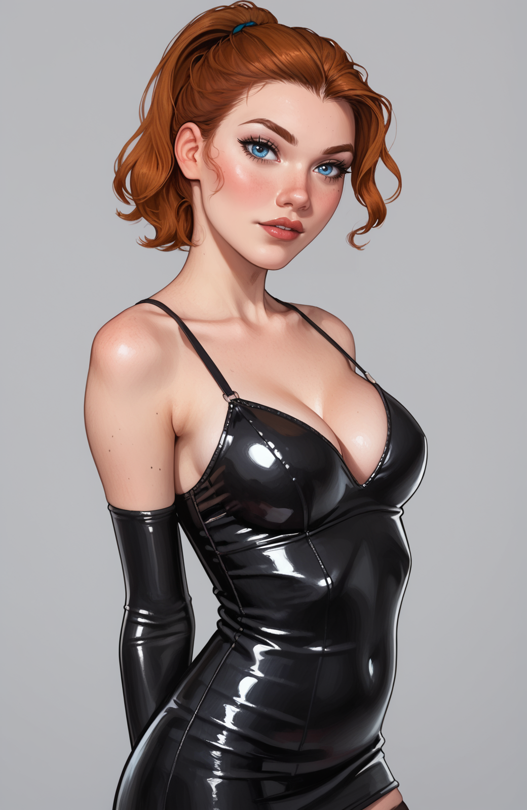 ai_generated anny_aurora auburn_hair black_latex black_latex_dress black_latex_elbow_gloves blue_eyes celebrity female_porn_star female_pornstar latex latex_clothing latex_dress latex_elbow_gloves pdbai ponytail porn_star showcase tagme