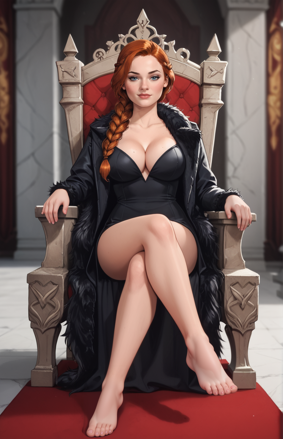 ai_generated auburn_hair celebrity feet game_of_thrones latex pdbai queen sansa_stark showcase sophie_turner tagme