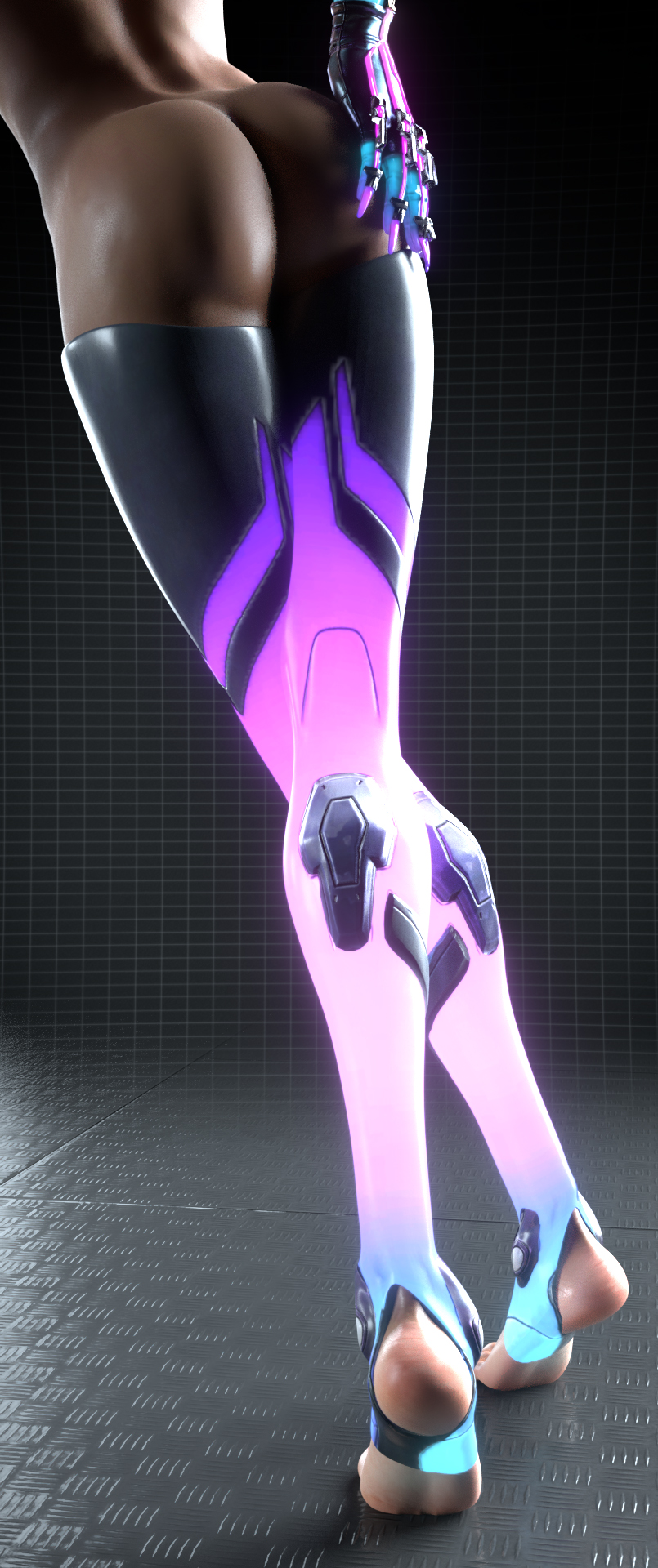 3d, ass, dark skin, dark-skinned female, feet, female, female only, olivia colomar, overwatch, pewposterous, solo, sombra, thighhighs, toeless legwear