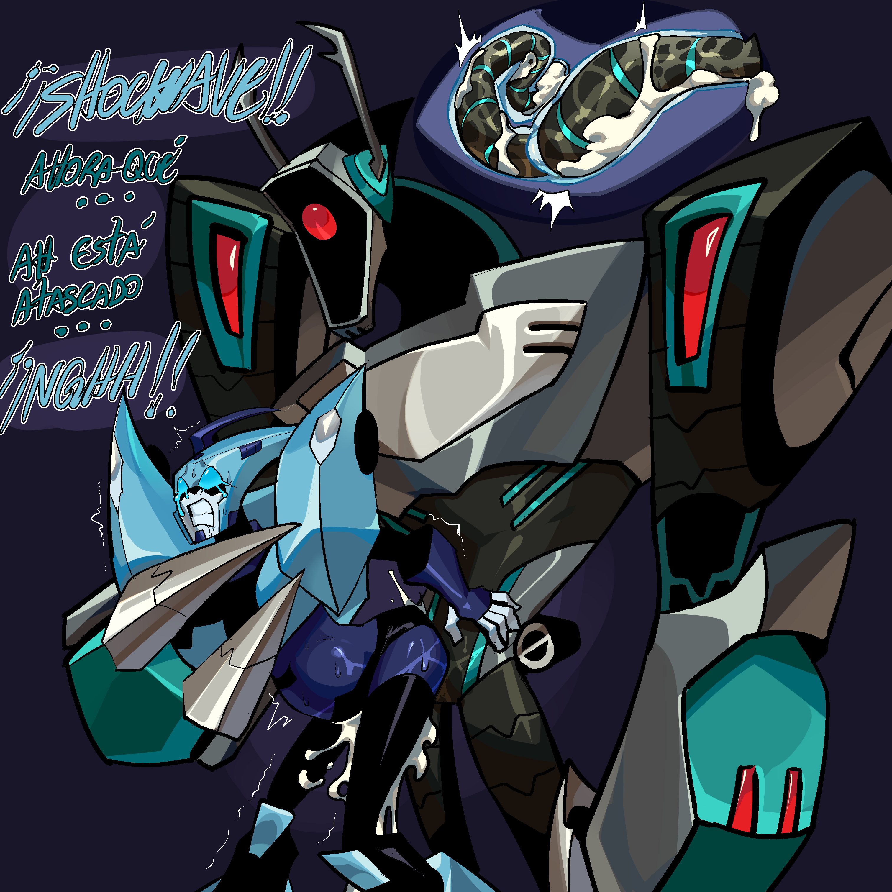 blurr, crying, cum, cum inside, flanco, from behind position, gay, male, non-human penis, penis, robot, shockwave (transformers), small sub big dom, smaller penetrated, transformers, transformers animated