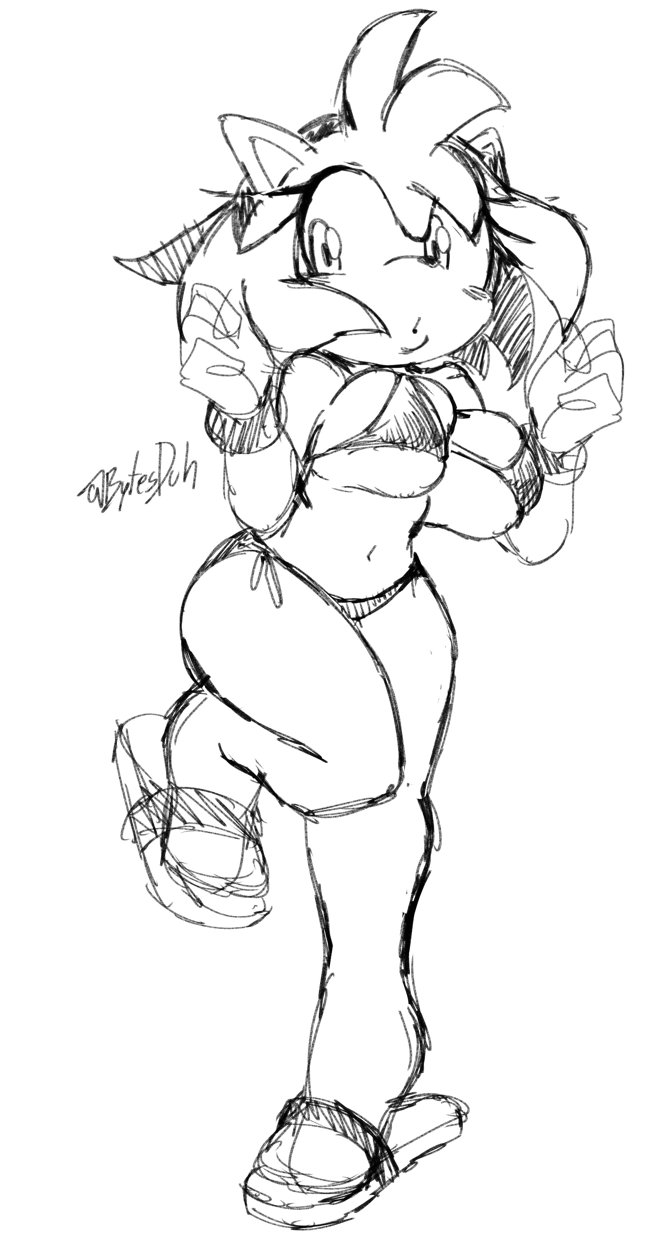2d, 2d (artwork), 2d artwork, amy rose, ass, belly button, big breasts, bikini, bikini bottom, bikini top, blush, blush lines, bracelets, breasts, breasts squeezed together, bytesduh, diadem, eyelashes, female, gloves, huge breasts, sandals, sega, sketch, sonic (series), sonic the hedgehog (series), sparkling eyes, thick ass, thick butt, thick hips, thick thighs, thin waist