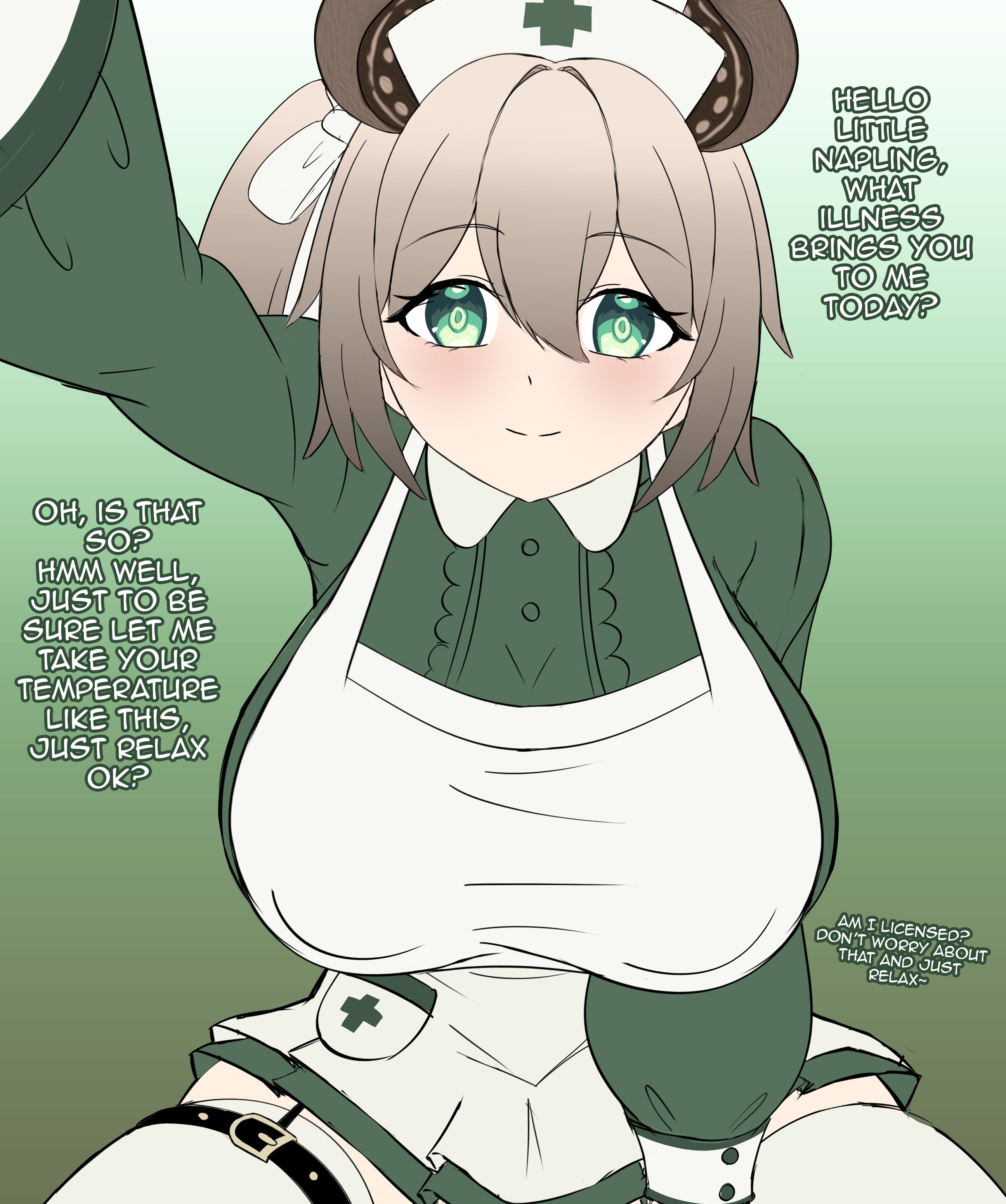 1girls, breasts, female, huge breasts, looking at viewer, nimi nightmare, nurse, pov, ryusuke kh (ryusuke kyte hagane), tagme, virtual youtuber