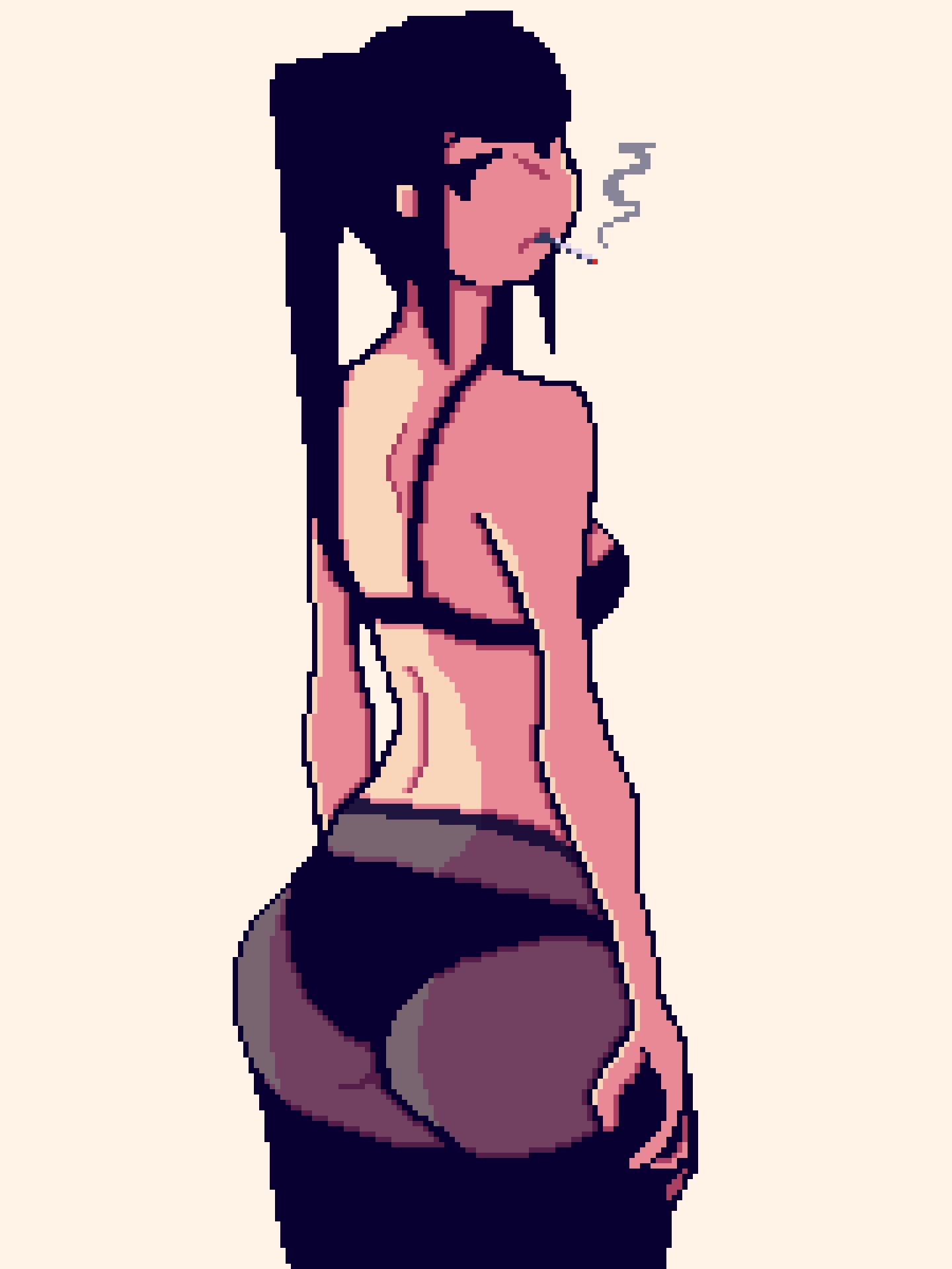 4-1_(lzmdru4_1) ass ass_focus bikini black_bikini black_hair breasts ciggarate julianne_stingray large_ass leggings long_hair looking_at_viewer panties pixelated see-through shaded shadow small_breasts smoke smoking waist