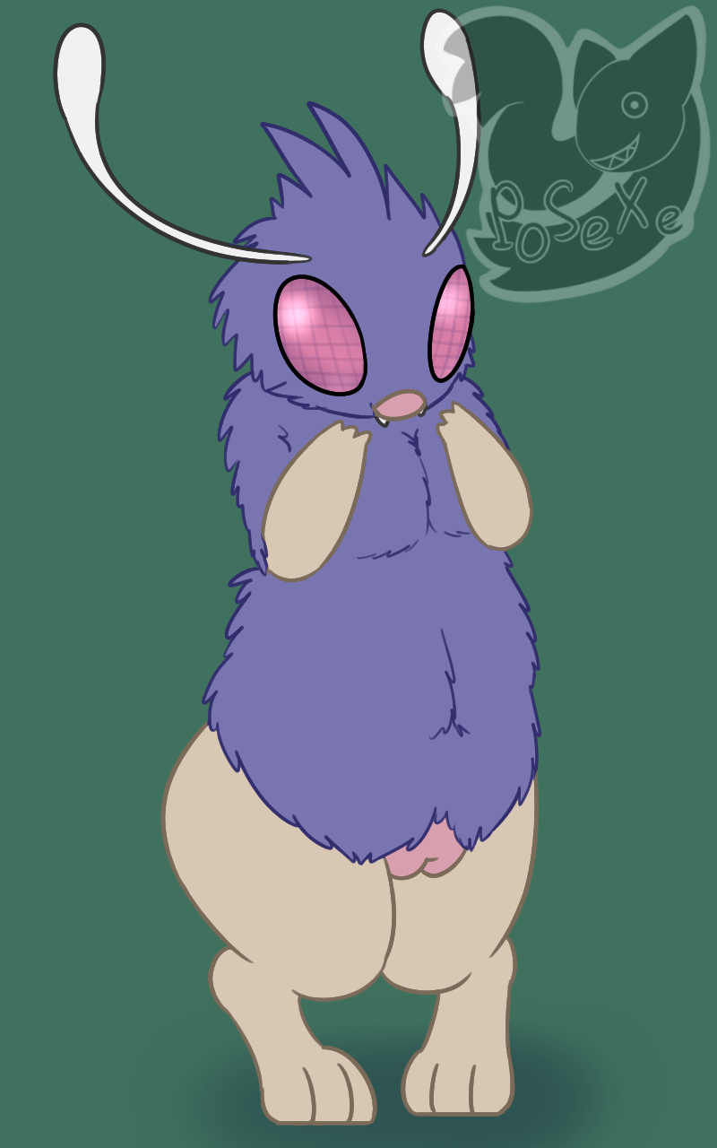 1girls 3_fingers 3_toes antennae anthro anthrofied arthropod barefoot cheek_tuft chest_tuft cute_fangs fangs feet female fluffy front_view fur furry green_background head_tuft insect looking_at_viewer navel nintendo nude pink_eyes pokemon posexe purple_fur pussy simple_background slightly_chubby smile solo standing teeth text thick_thighs toes tuft venonat video_games watermark wide_hips