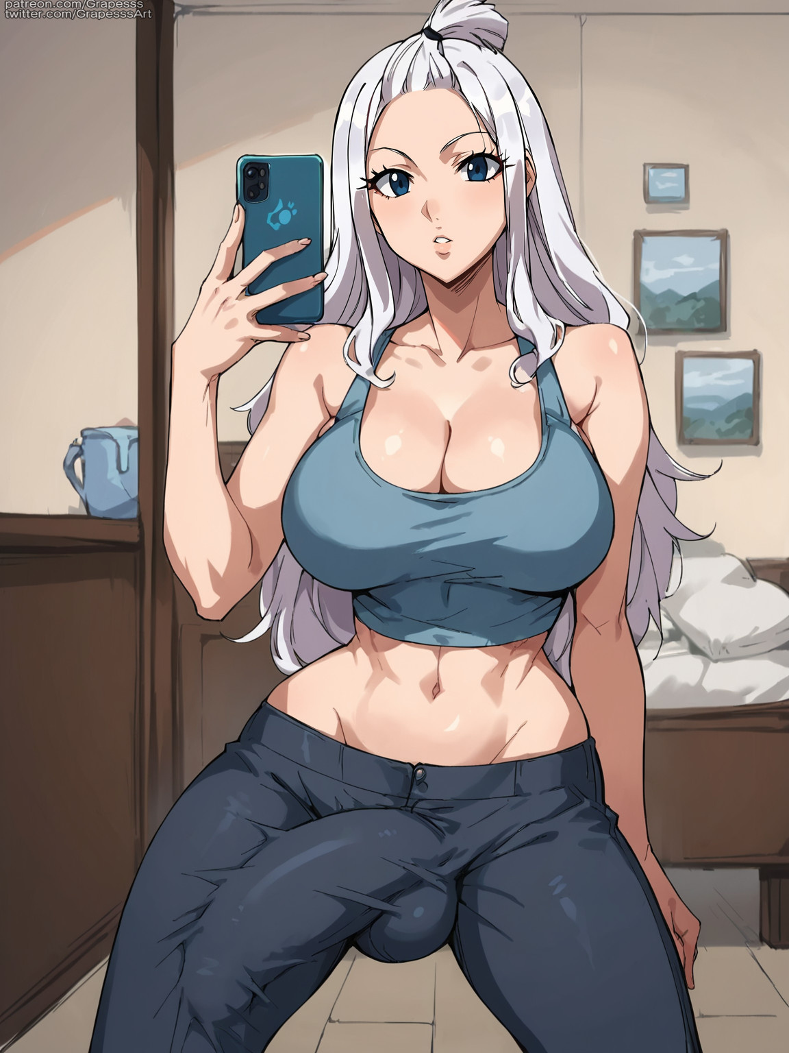ai generated, big penis, bulge through clothing, fairy tail, futa only, futanari, grapesss, intersex, light skin, light-skinned futa, mirajane strauss, penis
