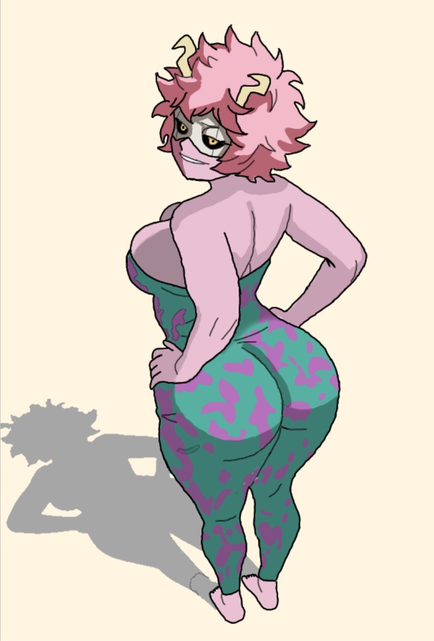 1girls, back, big ass, breasts, fat ass, hands on hips, hero outfit (mha), large ass, mina ashido, my hero academia, pink hair, pink skin, short hair, sky animacions, teenager