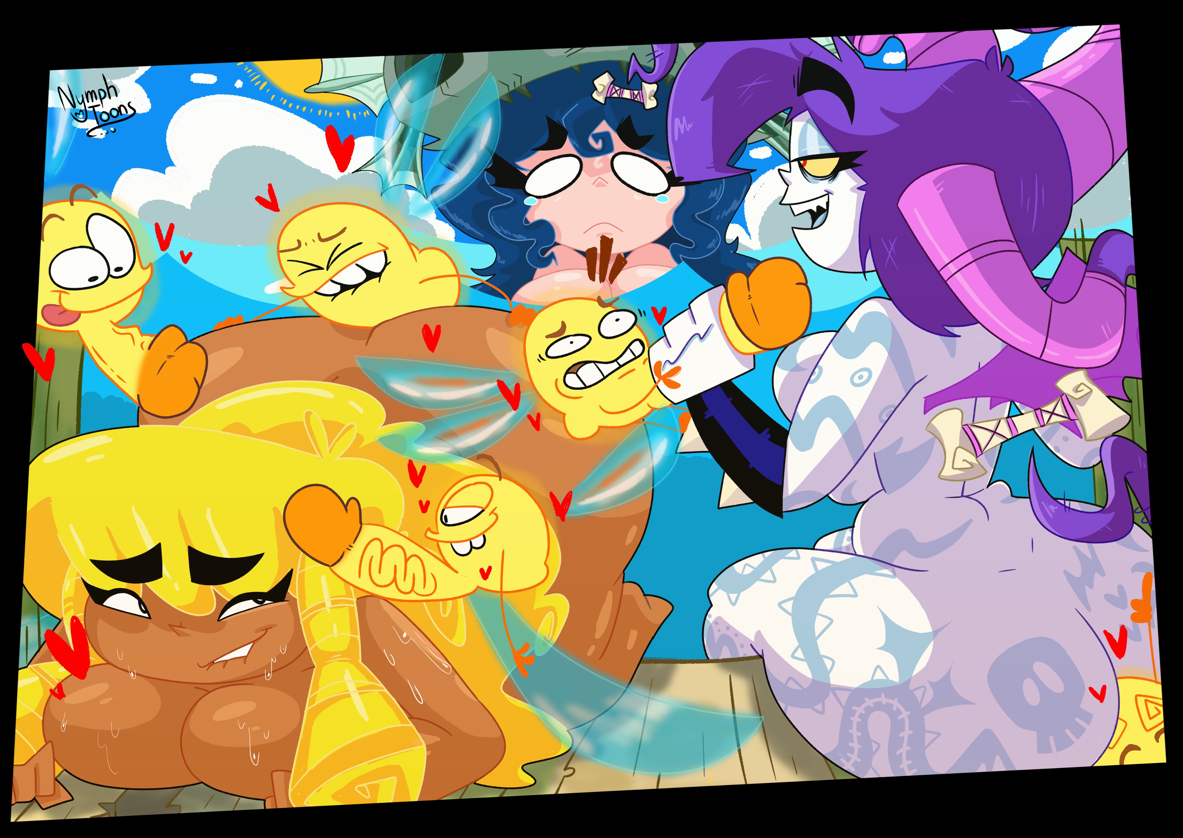 3girls, annetta fish (rayman), ass, bbw, big ass, big butt, blonde hair, dark skin, edith up (rayman), fat ass, female, floating, grin, group, handjob, huge ass, human, long hair, looking back, lum (rayman), nymph (rayman), nymphtoons0 0, pale skin, penis, rayman (series), rayman origins, sisters, size difference, solo, sweat, sweaty, sweaty ass, sweaty butt, tanline, tanlines, thick thighs, voodoo mama (rayman), waddling head