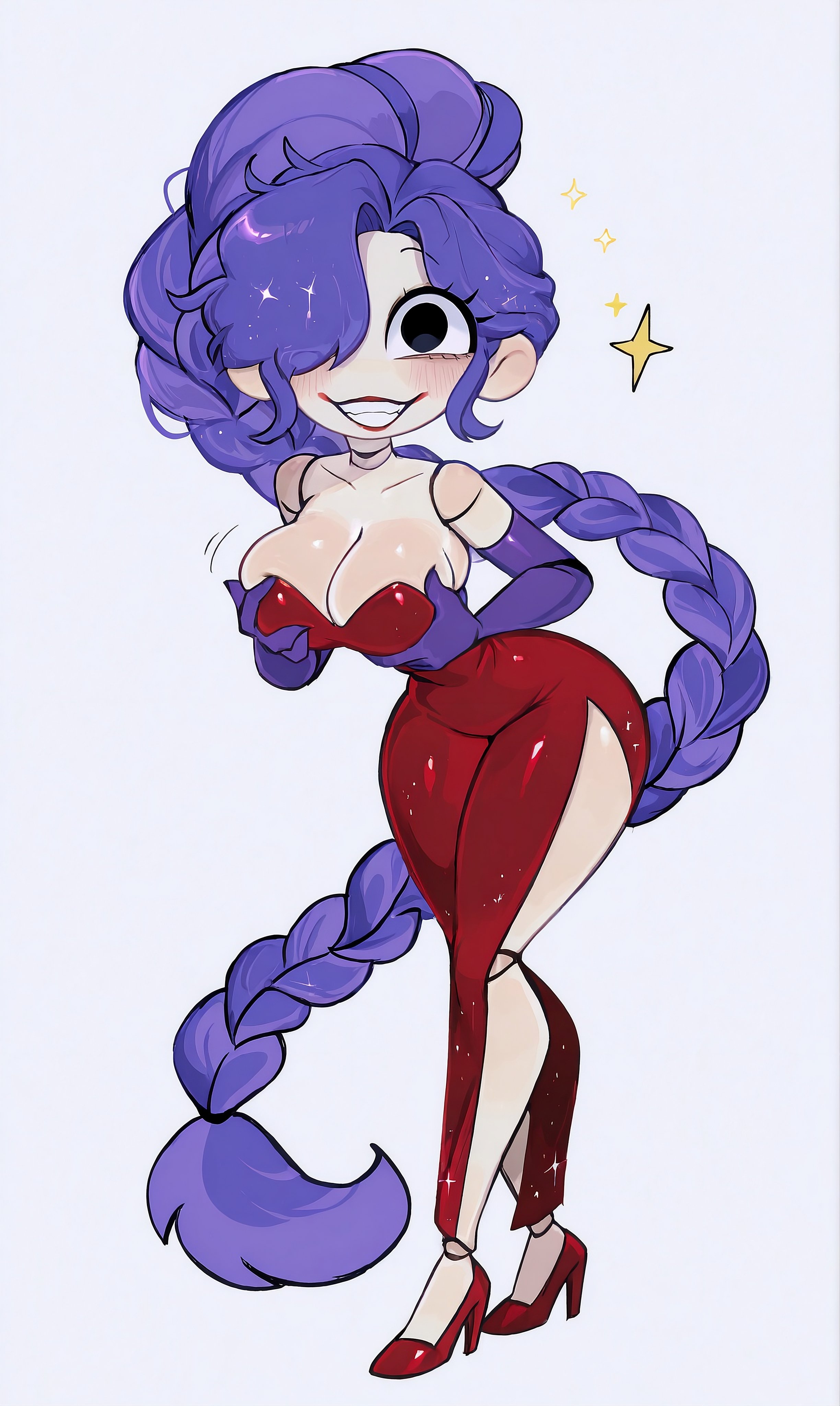 1girls, 2026, 2d, 2d (artwork), 2d artwork, ai, ai art, ai assisted, ai generated, ai-created, alternate ass size, alternate body type, alternate breast size, animate inanimate, ass, bare shoulders, barely contained, barely contained breasts, big ass, big breasts, big butt, big hair, big thighs, bimbo, bimbo body, bimbofication, bimbofied, black eyes, braid, braided hair, braided ponytail, braids, breasts, butt, cleavage, cleavage dress, digital art, digital drawing, digital drawing (artwork), digital media, digital media (artwork), digital painting (artwork), doll, doll girl, doll joints, dress, female, female focus, female only, full body, gloves, grabbing, grabbing breasts, grabbing own breast, grope, groping, groping breast, groping breasts, groping own breast, groping self, hair, heels, high gloves, high heels, hourglass figure, hourglass figured female, humanoid, humanoid female, inanimate animate, jessica rabbit (cosplay), joints, lily lovebraids, living doll, living toy, long gloves, long hair, mascot horror, milf, milf body, milfification, mob entertainment, mob games, one eye covered, one eye obstructed, one-piece dress, ponytail, ponytail (hair), ponytail female, poppy playtime, poppy playtime (chapter 5), purple hair, red dress, red heels, red high heels, seductive, shittyaistuff, smile, smiling, solo, solo female, solo focus, standing, thick, thick ass, thick butt, thick hips, thick legs, thick thighs, video games, wide hips, wide thighs