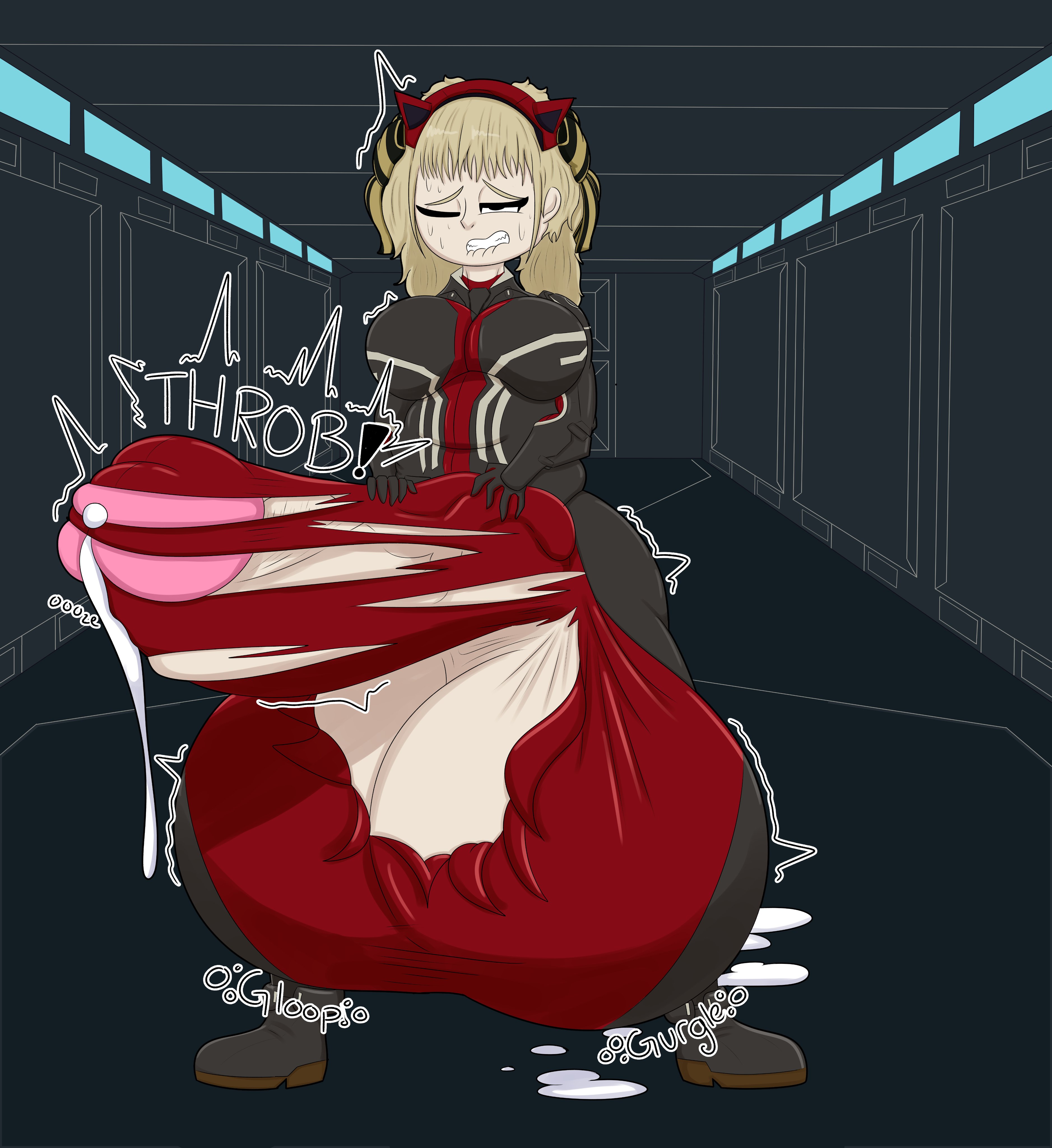 1futa, 2021, after vore, blizynx, blonde hair, blowjob, clothed, clothing, cock vore, cum, cum digestion, erection, futanari, huge balls, huge cock, hyper, hyper balls, hyper penis, leaking cum, post-vore, vore, wardrobe malfunction