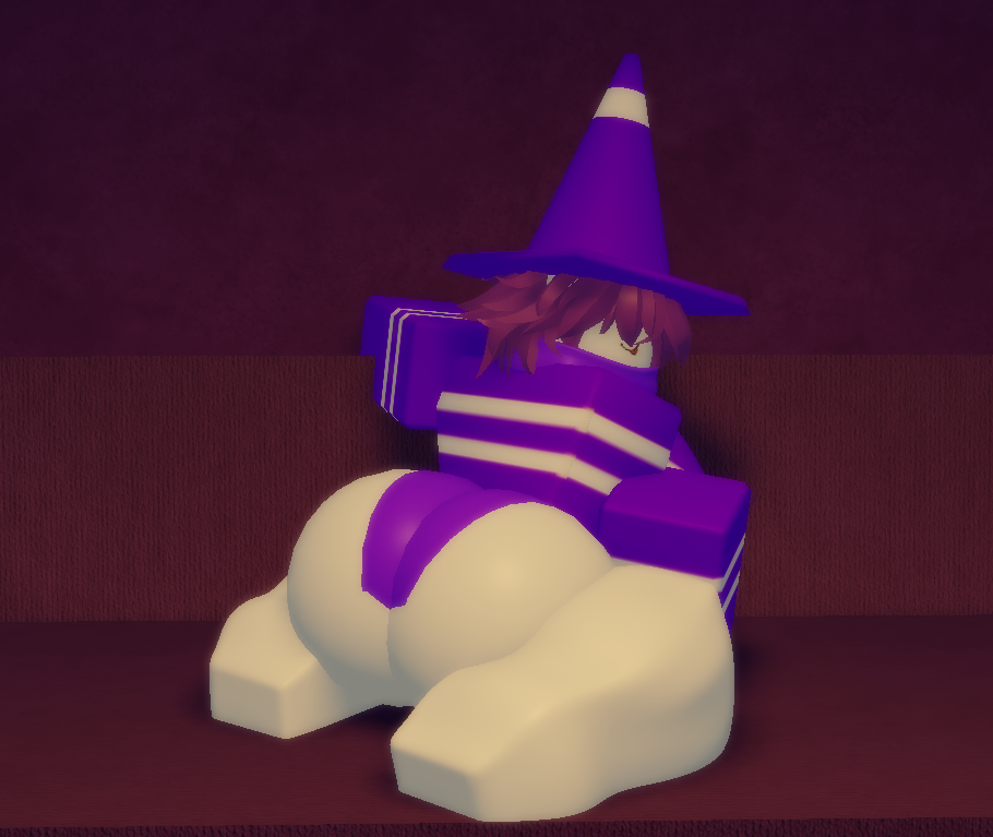 1girls 3d :p ass_focus blep bubble_ass bubble_butt cone_hat couch elienia_(goofy_lookin) goofylookin large_ass large_breasts looking_back_at_viewer presenting presenting_ass purple_clothing purple_hair roblox self_upload short_hair silly sitting_on_couch solo_female thick_thighs white_skin