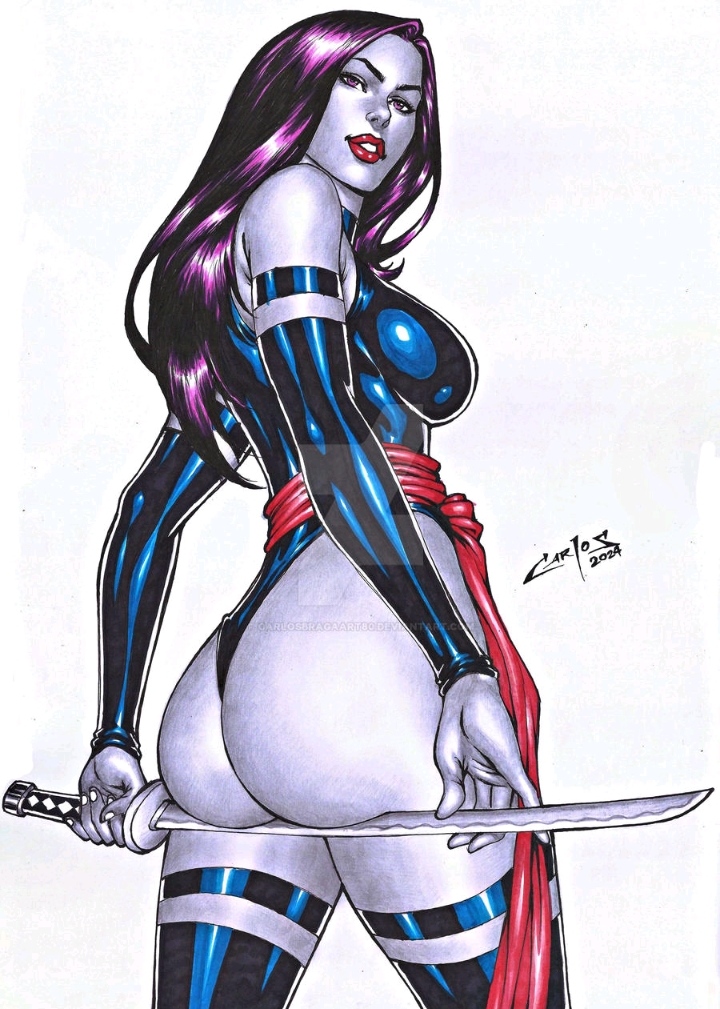 1girls 2024 big_ass carlos_braga deviantart_link ed_benes_studio elbow_gloves female female_only gloves katana large_ass leotard long_hair marvel marvel_comics psylocke purple_hair red_lips solo solo_female superheroine white_background x-men