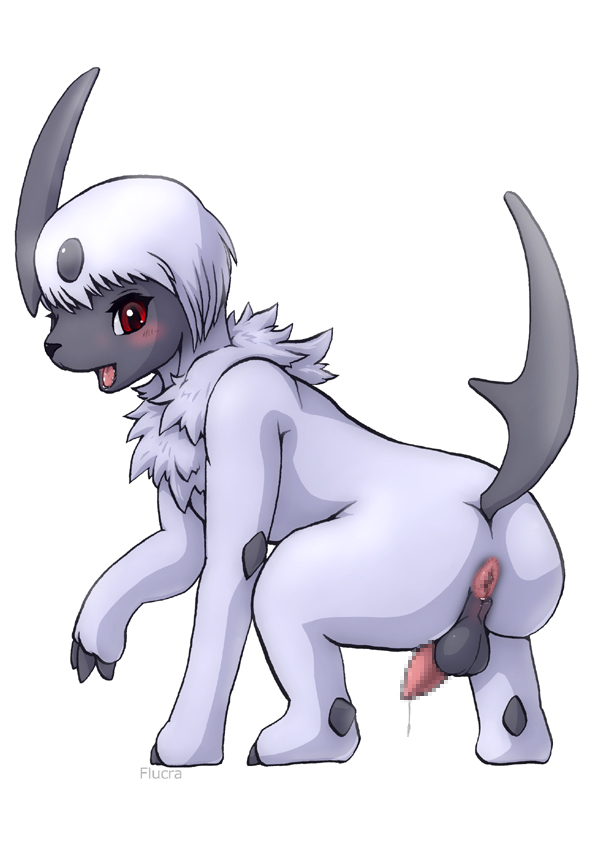 1boy absol anus blush bodily_fluids censored dripping feral flucra fur genital_fluids hair looking_at_viewer male mosaic_censoring nintendo open_mouth penis pokémon_(species) pokemon pokemon_(species) pokemon_rse red_eyes simple_background solo testicles text video_games watermark white_background white_fur