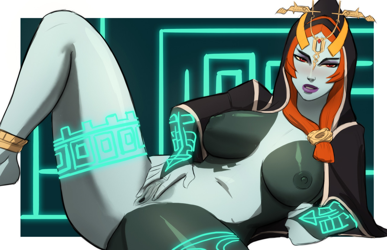 1girls, belly, blue skin, blush, breasts, female, female only, fingering, hips, hood, large breasts, legs, lips, lipstick, long hair, looking at viewer, makeup, masturbation, midna, multicolored skin, naavs, navel, nintendo, nipples, orange hair, purple lipstick, pussy, red eyes, solo, spread legs, tattoo, the legend of zelda, thighs, tied hair, twili midna, twilight princess, vagina