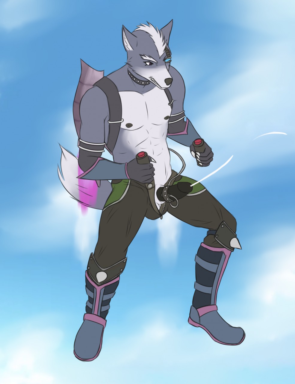 anubis-kruger anus balls canine cum erection male male_only mammal nintendo pecs penis solo star_fox video_games wolf wolf_o'donnell