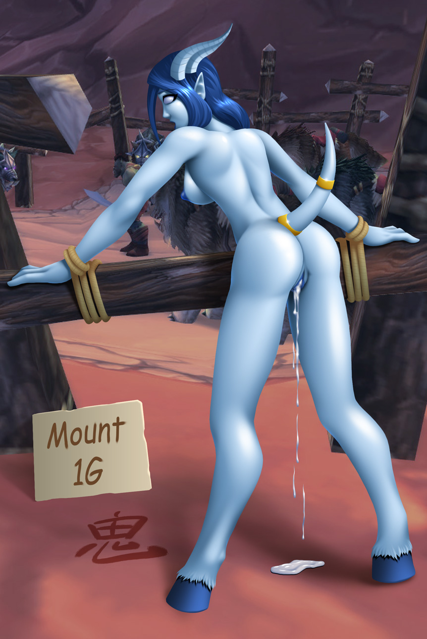 1girls after_rape blue_hair bondage canine cum cum_drip draenei female forced_prostitution mammal nipples nude oni_(artist) orc orgrimmar pointy_ears price prostitution public_use pussy rape rope slave tail warcraft wolf world_of_warcraft