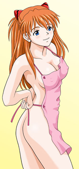 1girls apron apron_only asuka_langley_sohryu blue_eyes blush erect_nipples female futoshita_bunta long_hair medium_breasts naked_apron neon_genesis_evangelion nipples_visible_through_clothing pink_apron red_hair smile tagme