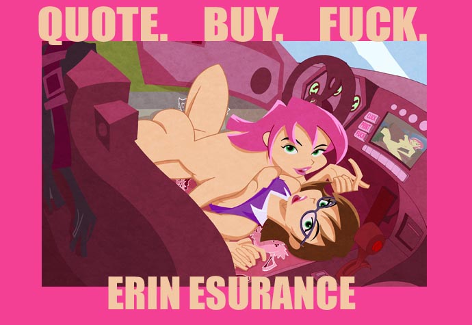 2girls erin_esurance esurance female glasses mascot multiple_girls yuri