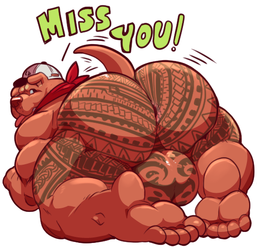 2018 5_toes all_fours alpha_channel anthro anus ass backsack balls barefoot biceps canine english_text hat looking_back male male_only mammal mostly_nude muscular muscular_male scarf simple_background solo taoren tattoo text toes transparent_background