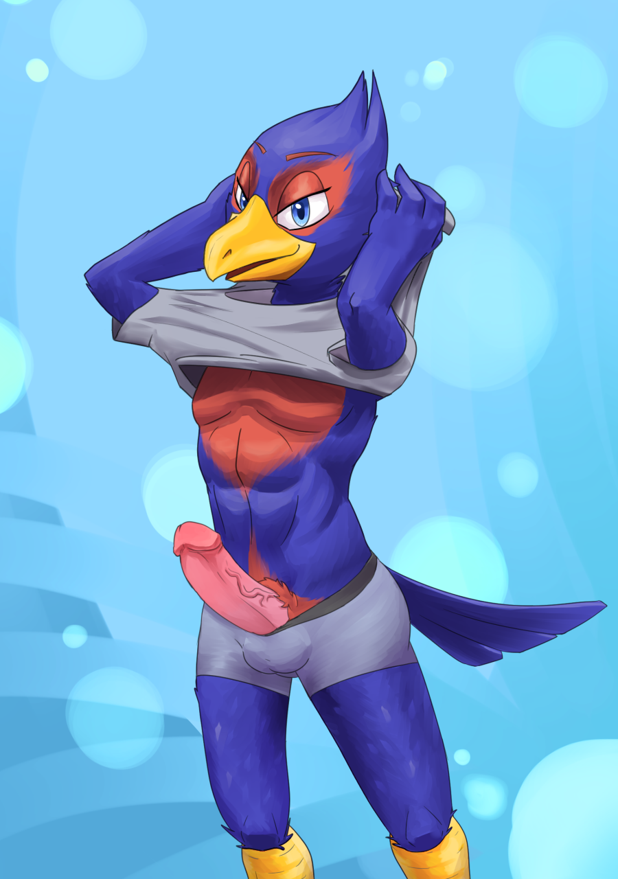 1boy anthro avian balls biceps erection falco_lombardi male male_only muscular nintendo nude pecs penis solo star_fox tala128 video_games