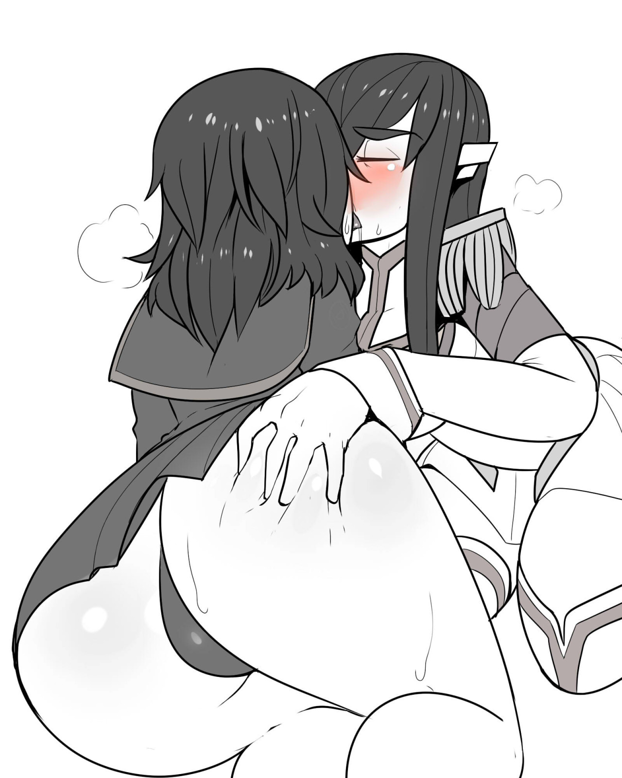 2girls, ass, ass grab, ass to ass, ass worship, big ass, big butt, bimbo, blush, bottomless, bubble ass, bubble butt, butt worship, female, female only, incest, kill la kill, kiryuuin satsuki, kissing, krekk0v, matoi ryuuko, monochrome, panties, siblings, sisters, sweat, teenager, thick ass, yuri