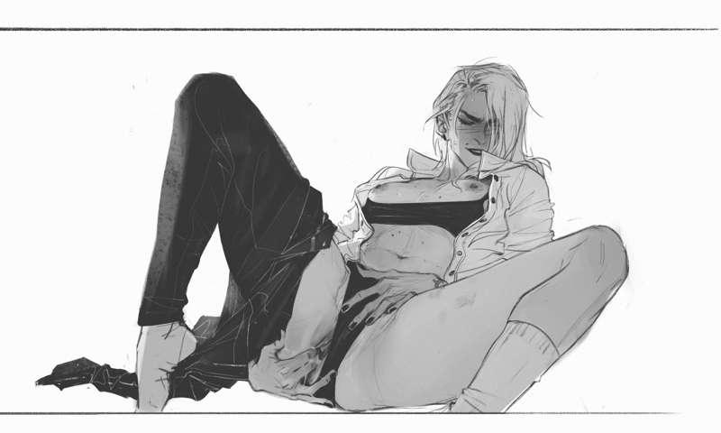 ashe (overwatch), black and white, efferwescent, female, female masturbation, fingering, fingering self, overwatch, solo masturbation