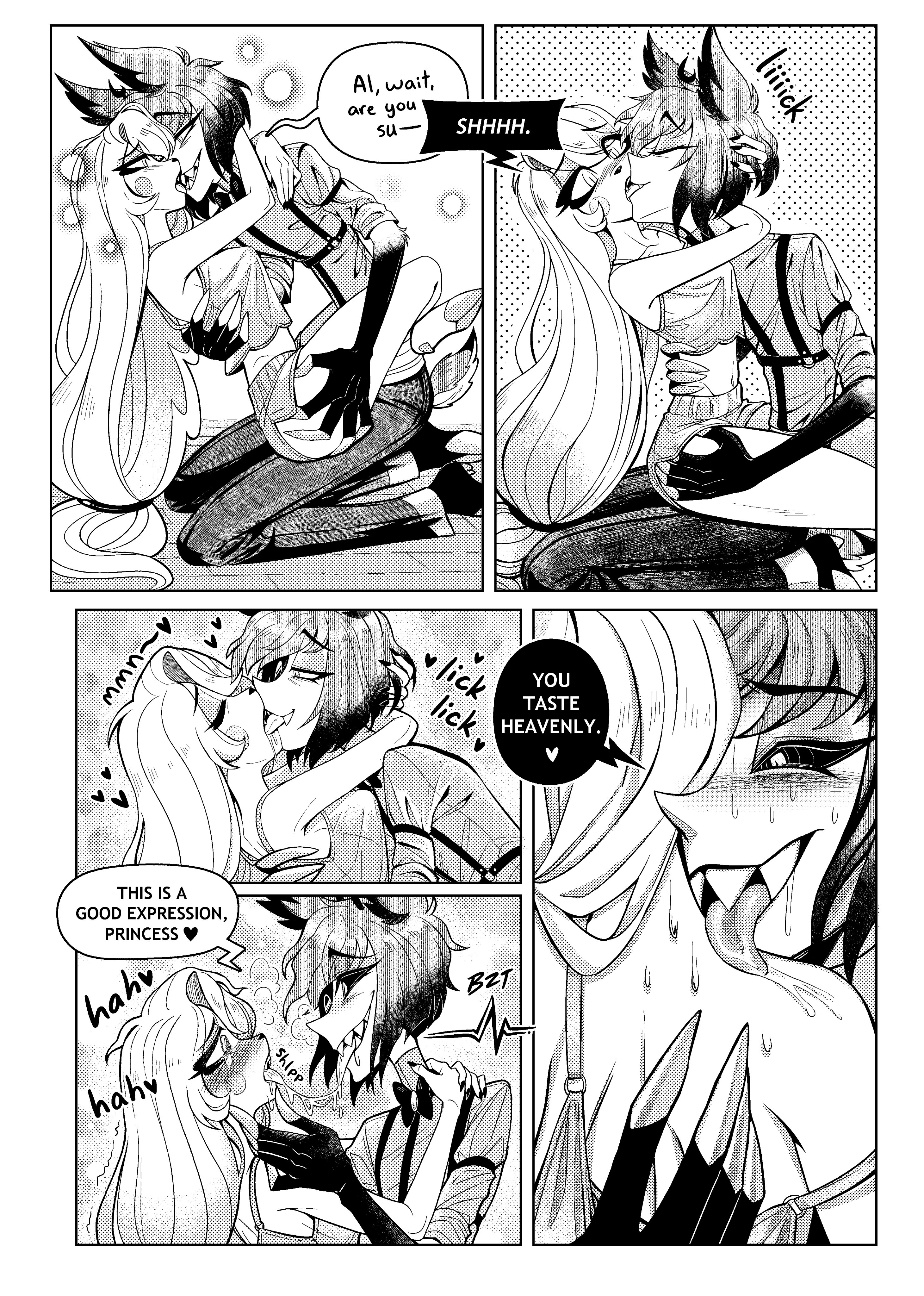 1boy, 1girls, alastor (hazbin hotel), charlastor, charlie morningstar, charlie morningstar (hazbin hotel), deer antlers, deerlydepart, doujinshi, female, hazbin hotel, highres, male, monochrome