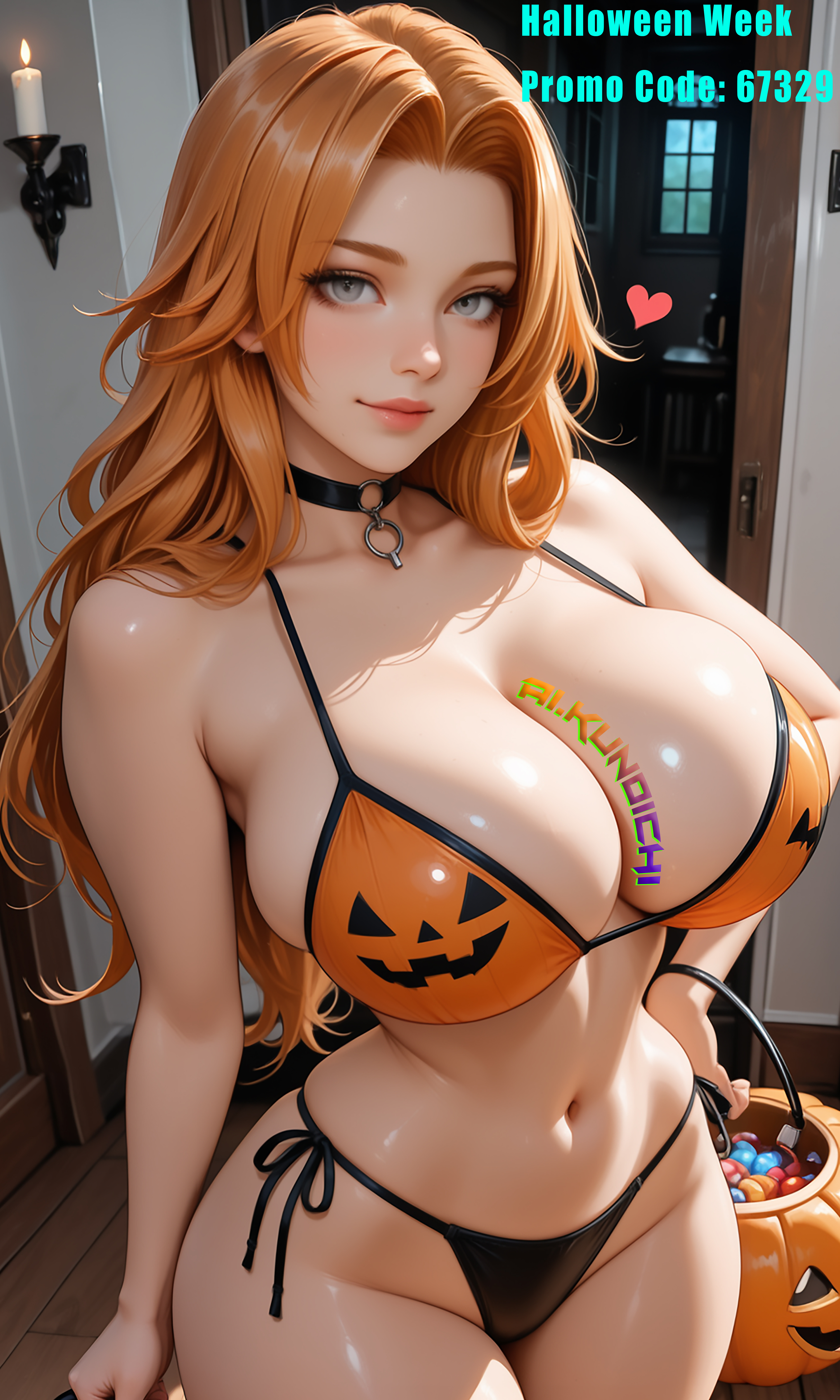 ai generated, aikunoichi, anime, ass, bikini, bleach, booty, bra, breasts, ecchi, female, halloween, huge ass, huge boobs, huge breasts, lace, lewd, lingerie, matsumoto rangiku, pantie, panties, patreon, rule34, sfw, solo female