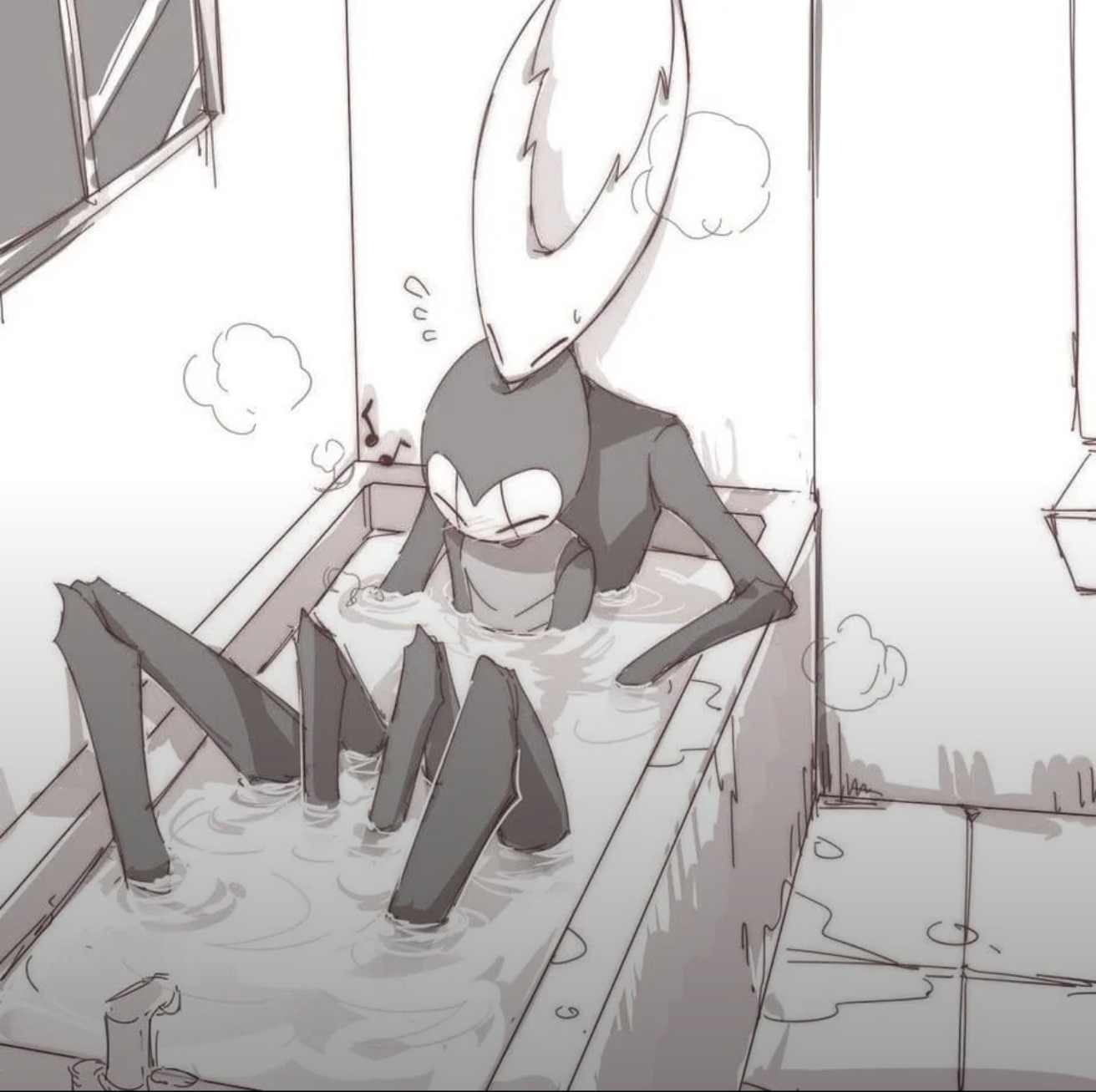blush, grimm (hollow knight), hollow knight(hollow knight), implied penetration, implied sex, in shower, pure vessel, shower