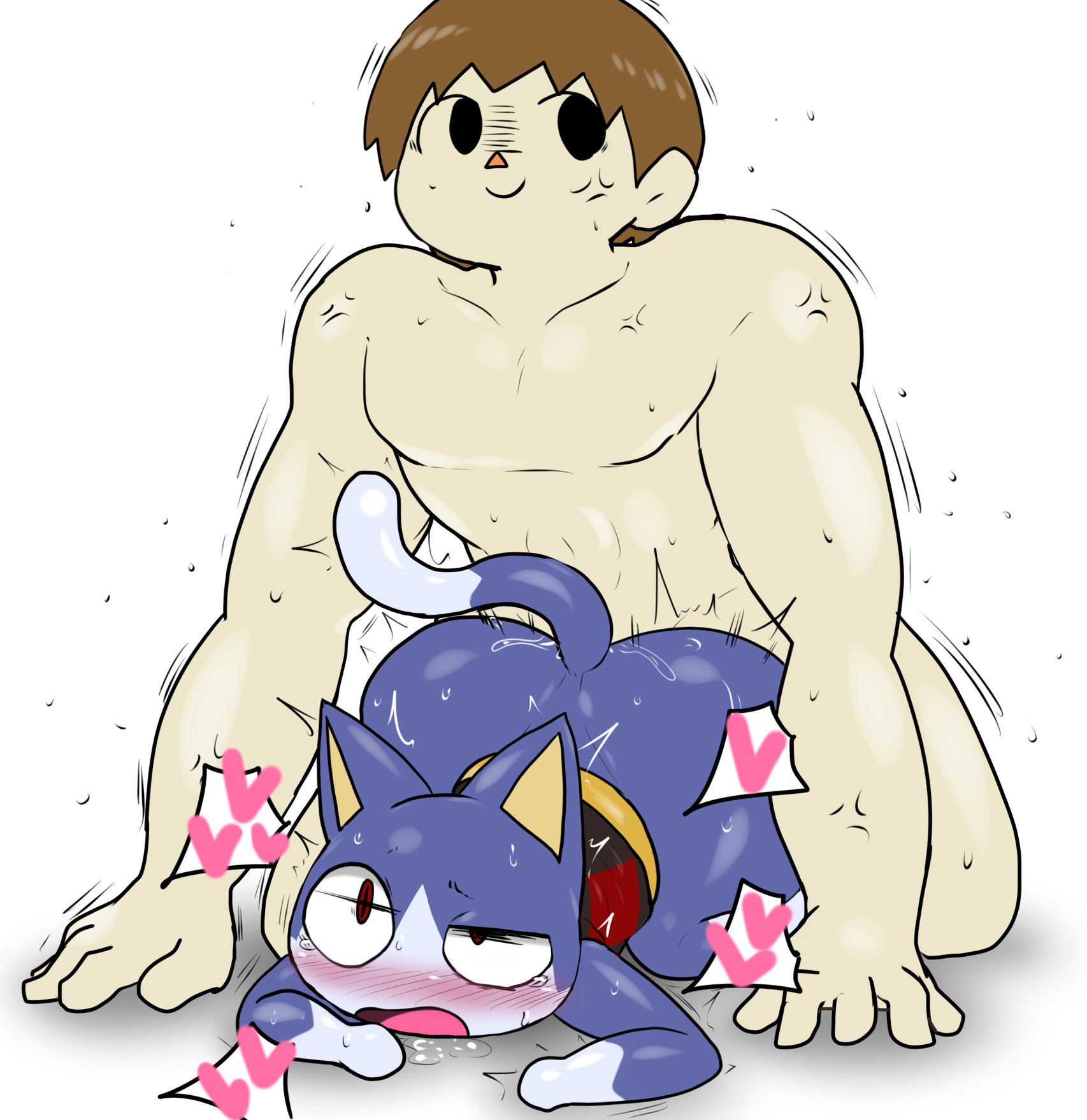 2boys, anal, anal sex, animal crossing, anthro, anthro penetrated, ass, biped, blue body, blush, brown hair, duo, enigi09, felid, feline, from behind, from behind position, gay, hi res, human, human on anthro, human penetrating, human penetrating anthro, interspecies, large ass, male, male penetrated, male penetrating, male penetrating male, male/male, mammal, multicolored body, nintendo, open mouth, penetration, penile, penile penetration, penis, rover (animal crossing), sex, simple background, smile, white body